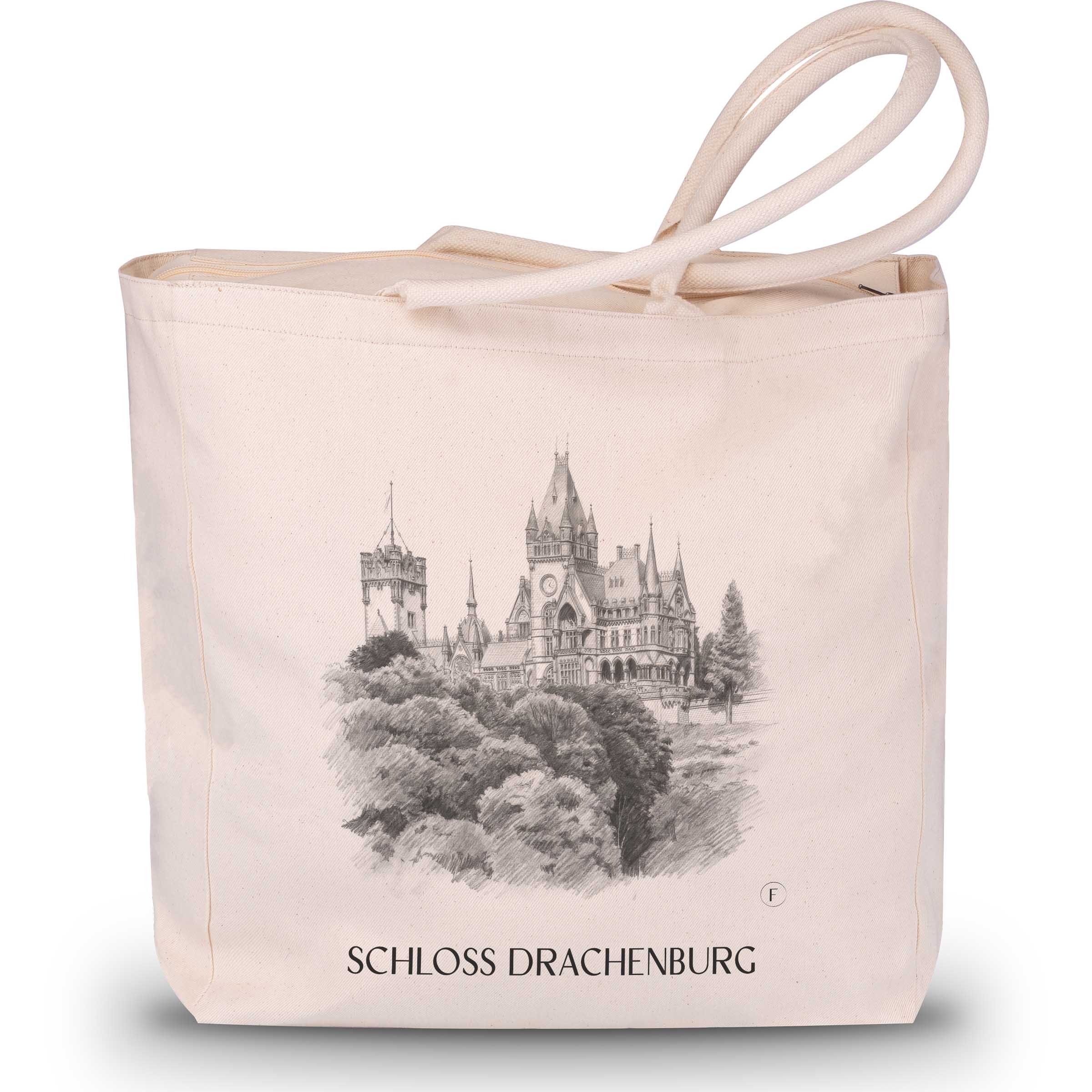 schloss-drachenburg-königswinter-deutschland-einkaufstasche-bleistift-zeichnung-drawing