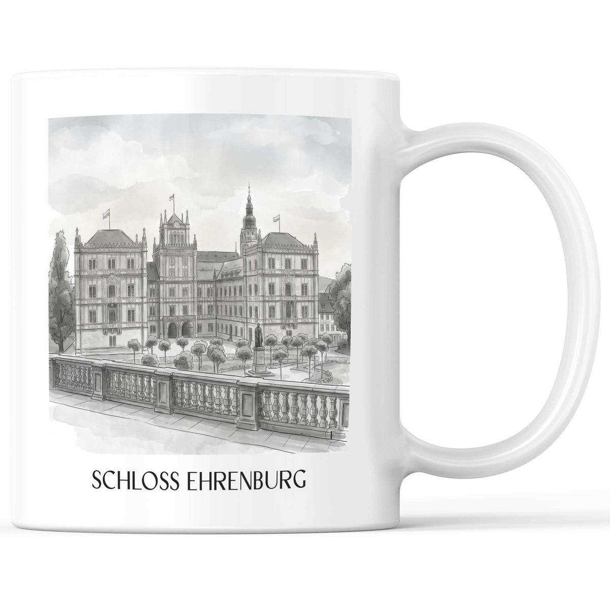 Schloss Ehrenburg Kaffeebecher - Coburg - Deutschland Becher - Kaffeetasse im Aquarell Schwarz-Weiß Stil - favplace