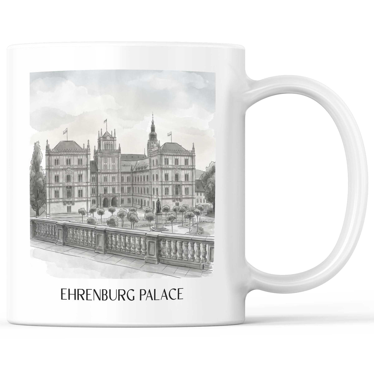 Schloss Ehrenburg Kaffeebecher - Coburg - Deutschland Becher - Kaffeetasse im Aquarell Schwarz-Weiß Stil - favplace