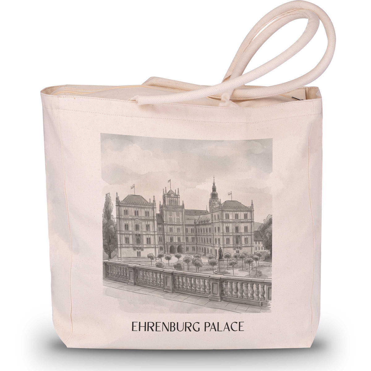 Schloss Ehrenburg Shopping Tasche - Coburg - Deutschland Tote Bag - Einkaufstasche im Aquarell Schwarz-Weiß Stil - favplace