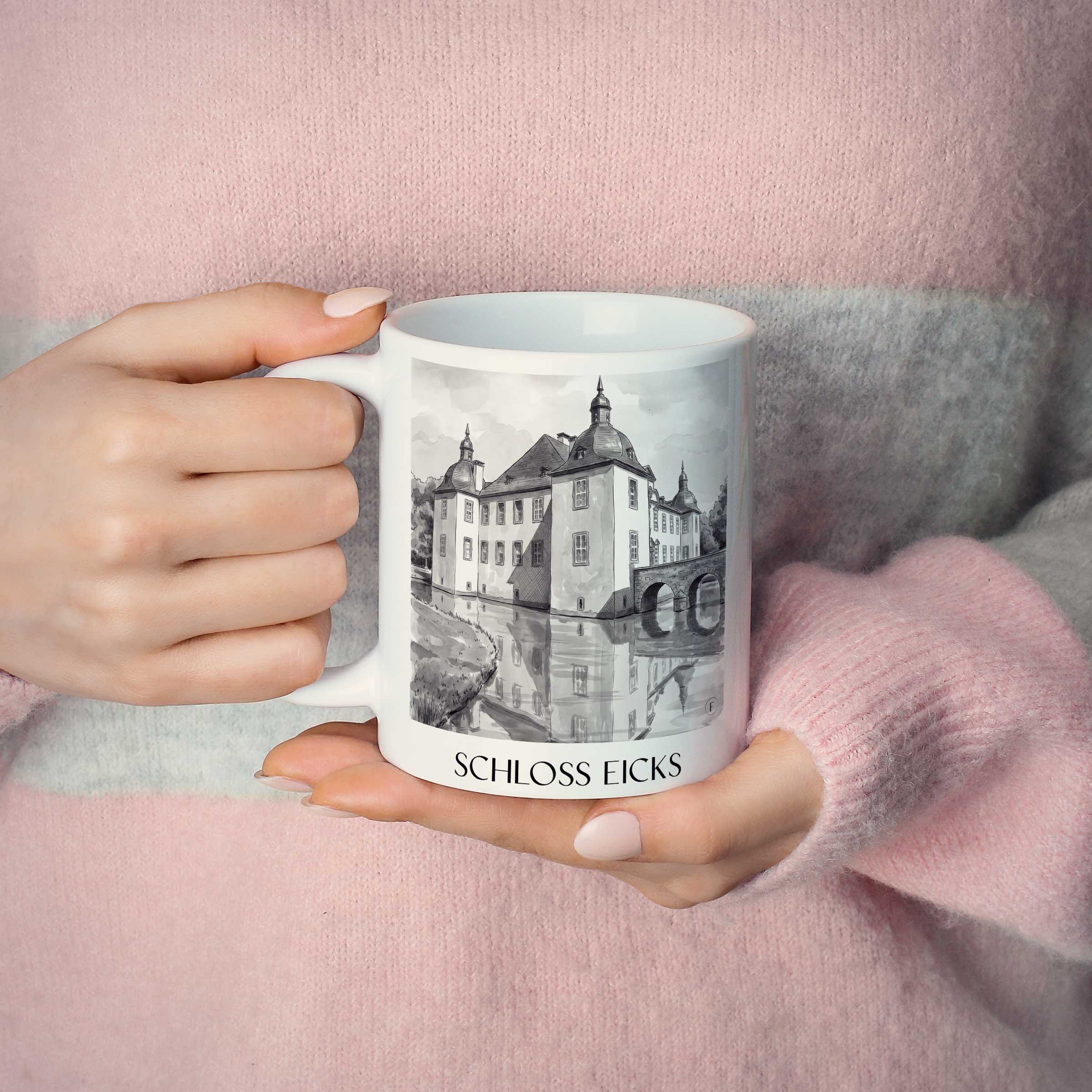 schloss-eicks-eifel-deutschland-kaffeebecher-aquarell-schwarz-weiss