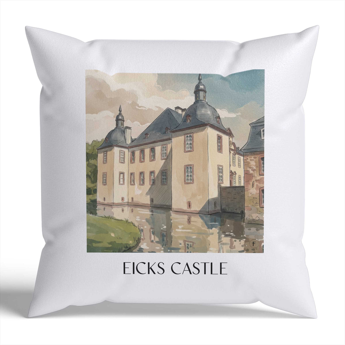 Schloss Eicks Kissenhülle - Zierkissen Bezug - Eifel - Deutschland Kissen bzw. Kissenbezug im Aquarell Stil - favplace