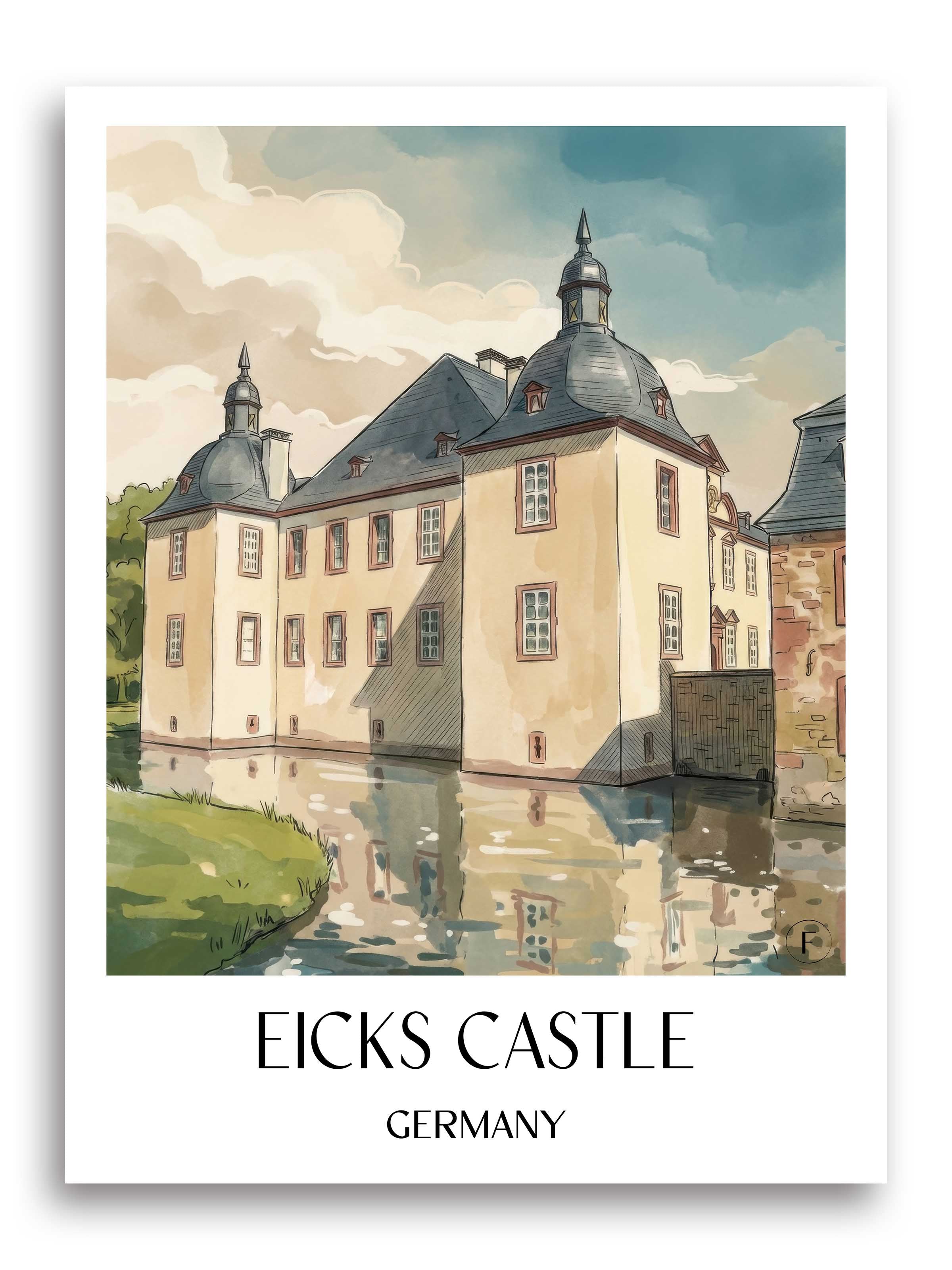 Schloss Eicks Poster - Eifel - Deutschland Kunstdruck - Aquarell von A4 bis A1 - favplace