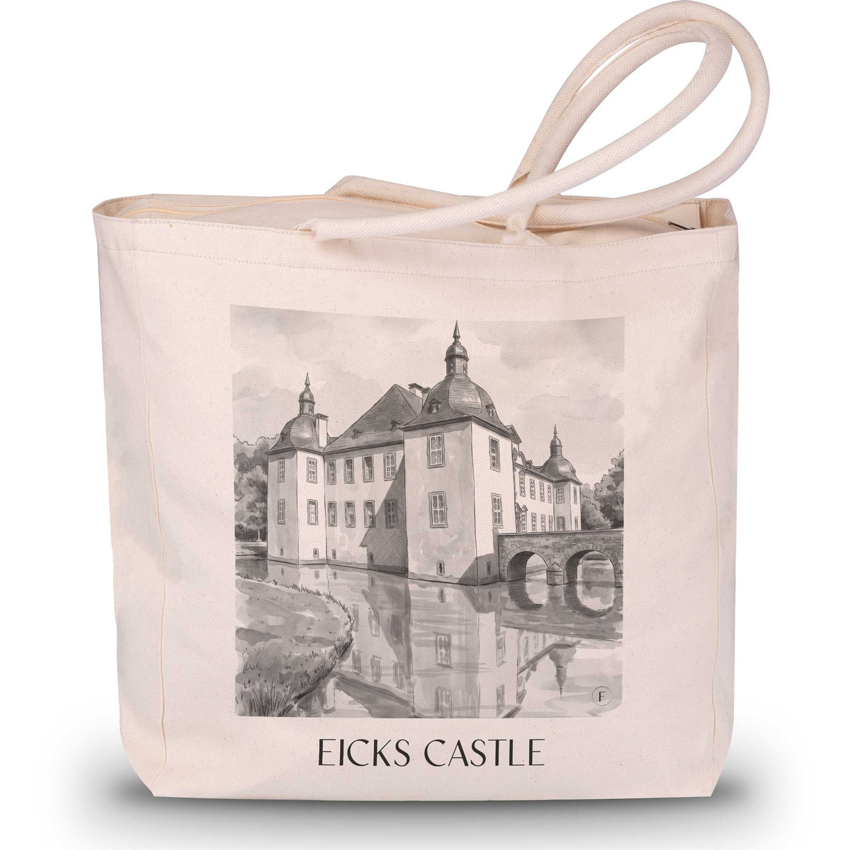 Schloss Eicks Shopping Tasche - Eifel - Deutschland Tote Bag - Einkaufstasche im Aquarell Schwarz-Weiß Stil - favplace