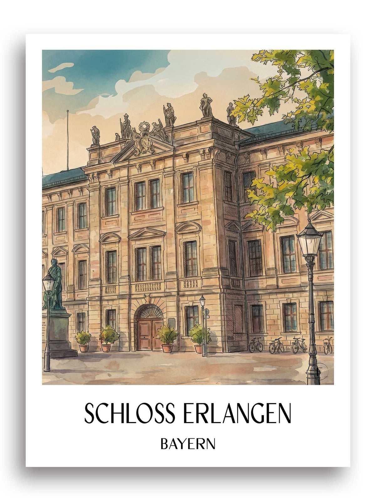 schloss-erlangen-bayern-deutschland-poster-aquarell