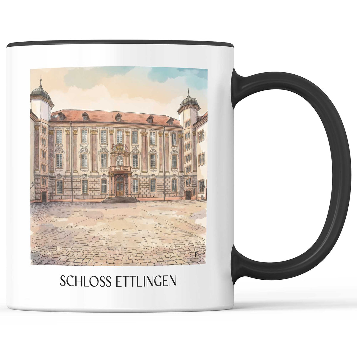 schloss-ettlingen-schwarzwald-deutschland-kaffeebecher-aquarell