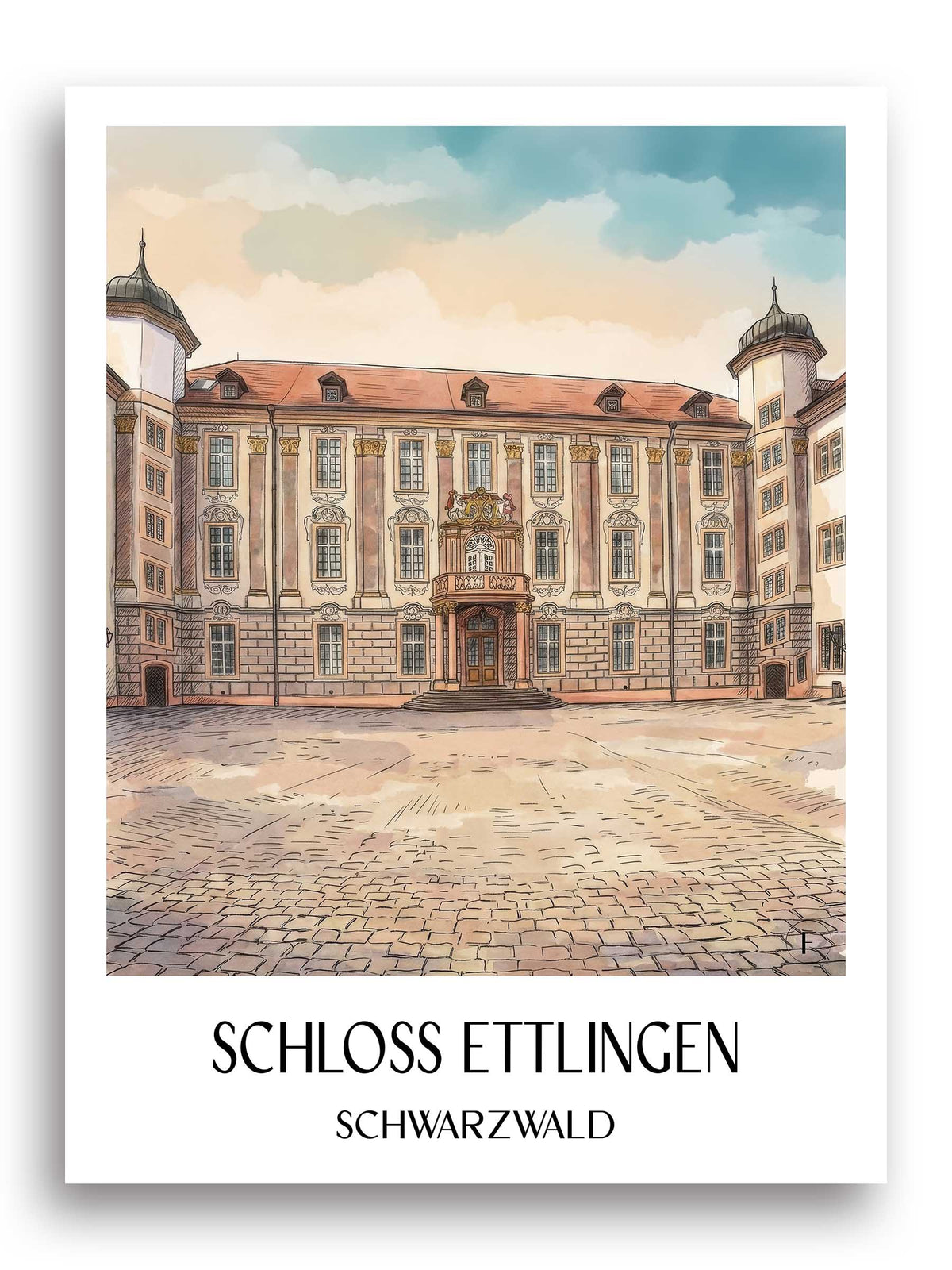 schloss-ettlingen-schwarzwald-deutschland-poster-aquarell