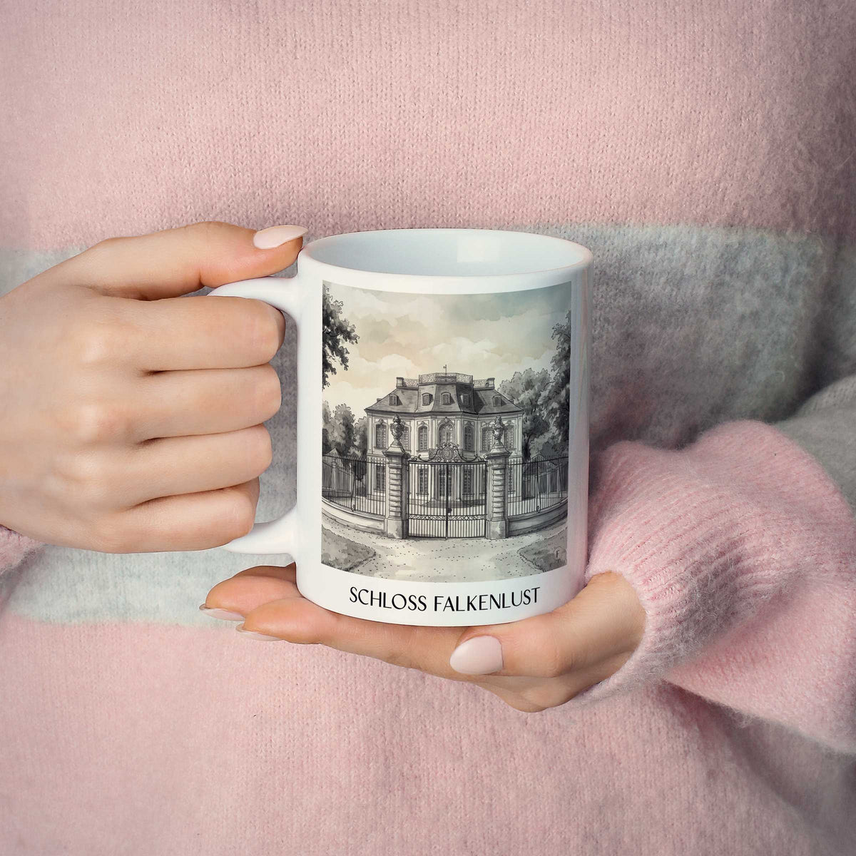 schloss-falkenlust-brühl-deutschland-kaffeebecher-aquarell-schwarz-weiss