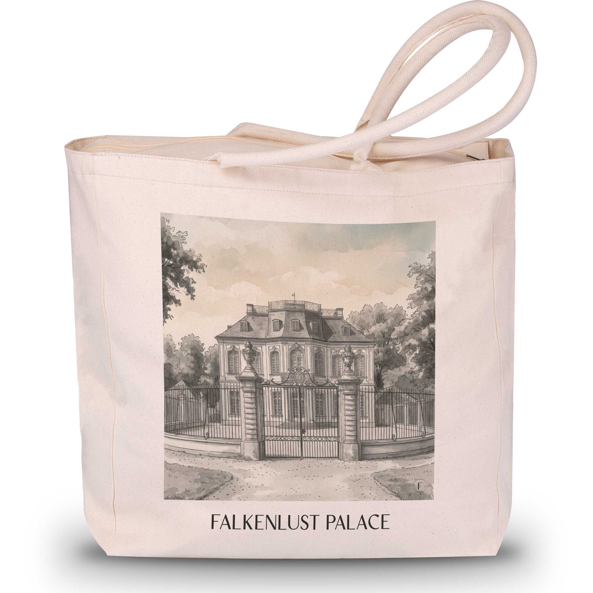 Schloss Falkenlust Shopping Tasche - Brühl - Deutschland Tote Bag - Einkaufstasche im Aquarell Schwarz-Weiß Stil - favplace