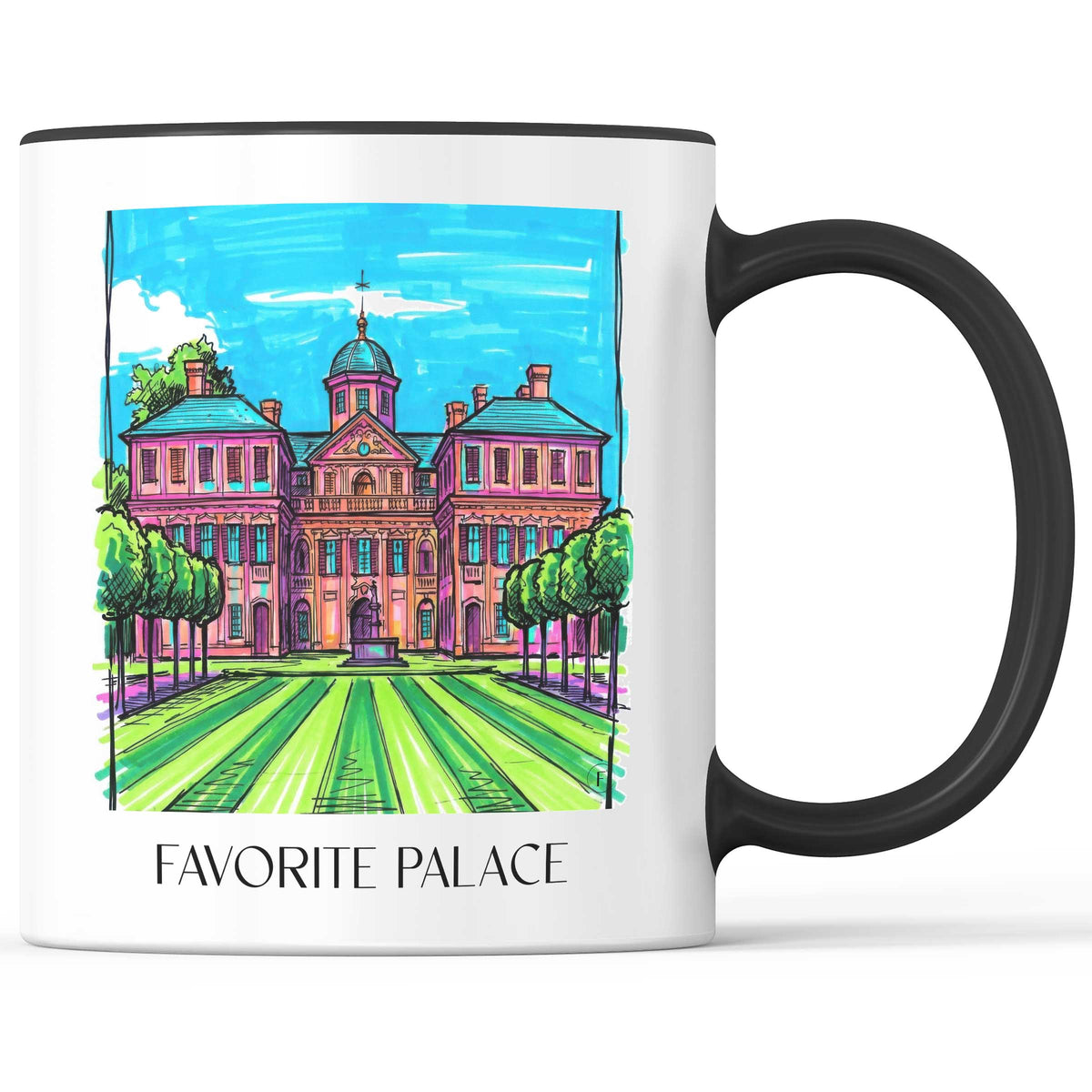Schloss Favorite Kaffeebecher - Rastatt - Deutschland Becher - Kaffeetasse im Tag Graffiti Stil - favplace