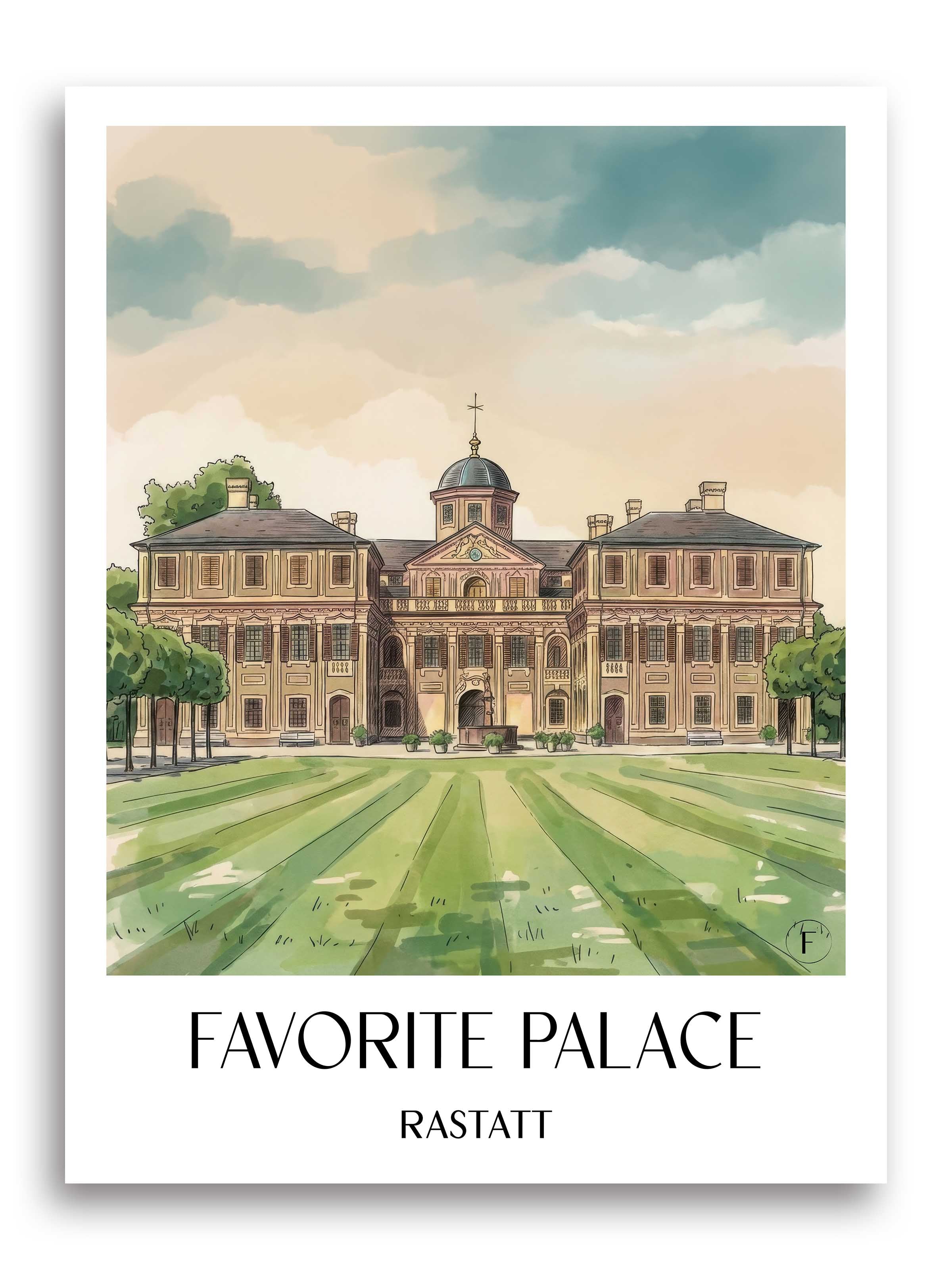 Schloss Favorite Poster - Rastatt - Deutschland Kunstdruck - Aquarell von A4 bis A1 - favplace
