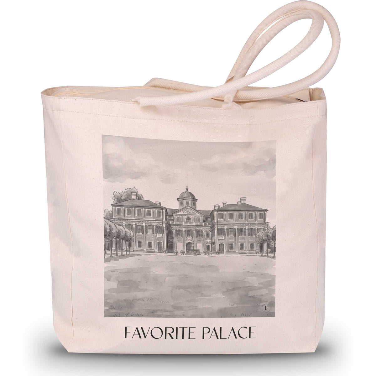 Schloss Favorite Shopping Tasche - Rastatt - Deutschland Tote Bag - Einkaufstasche im Aquarell Schwarz-Weiß Stil - favplace