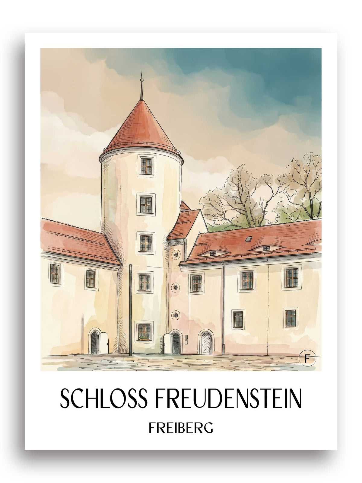 schloss-freudenstein-freiberg-deutschland-poster-aquarell
