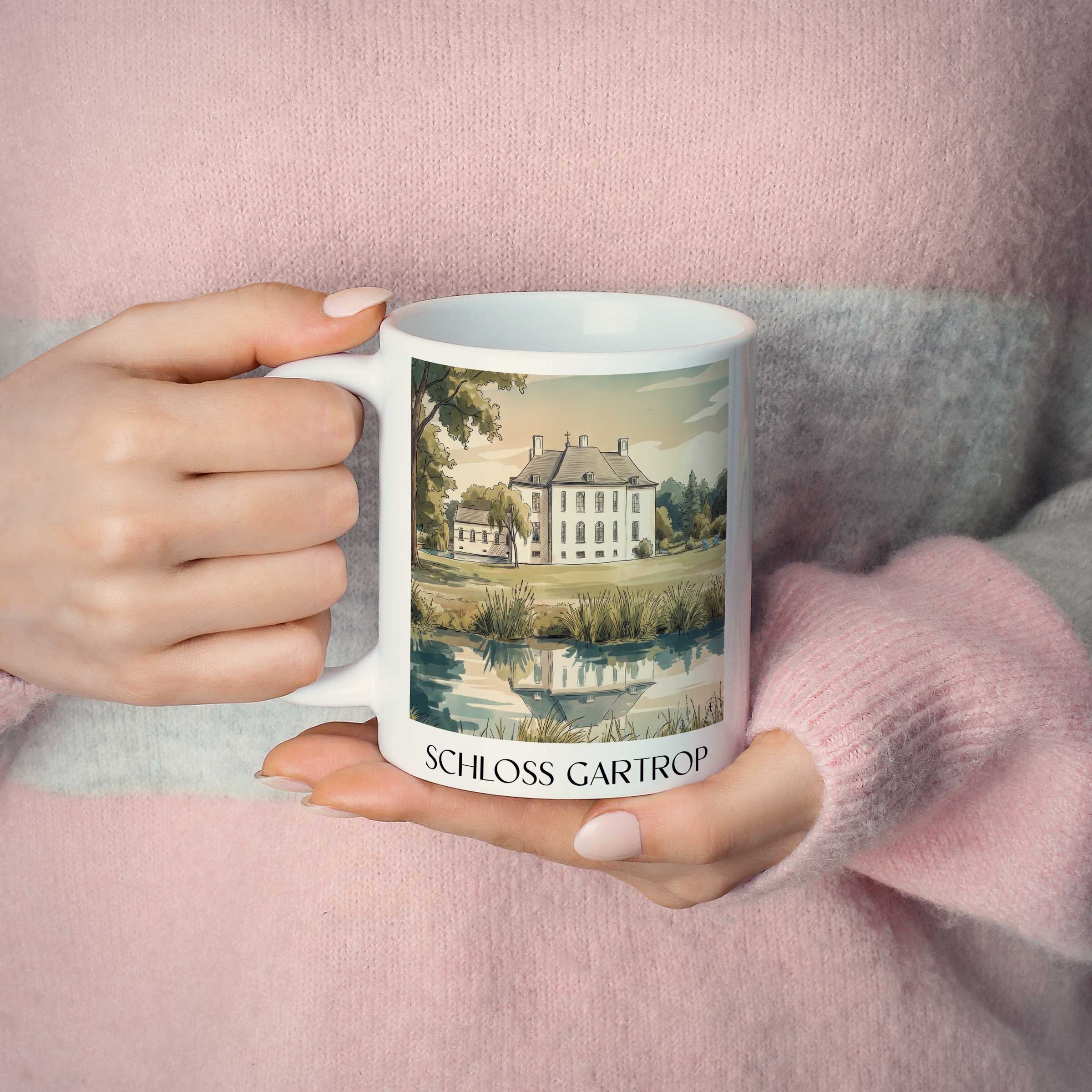 schloss-gartrop-niederrhein-deutschland-kaffeebecher-aquarell