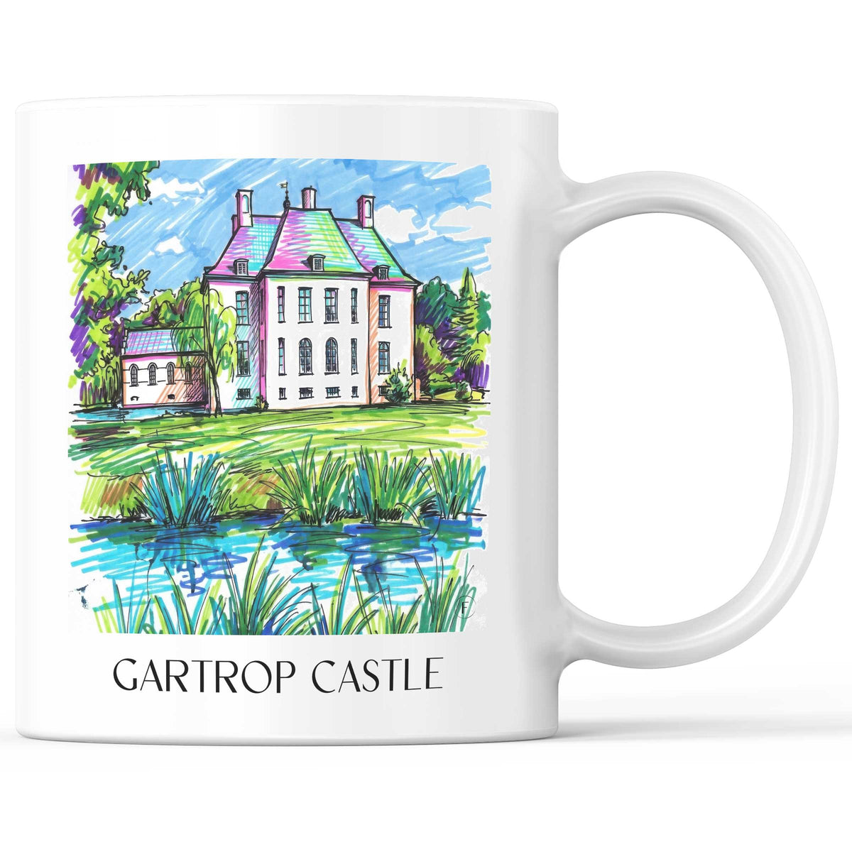 Schloss Gartrop Kaffeebecher - Niederrhein - Deutschland Becher - Kaffeetasse im Tag Graffiti Stil - favplace