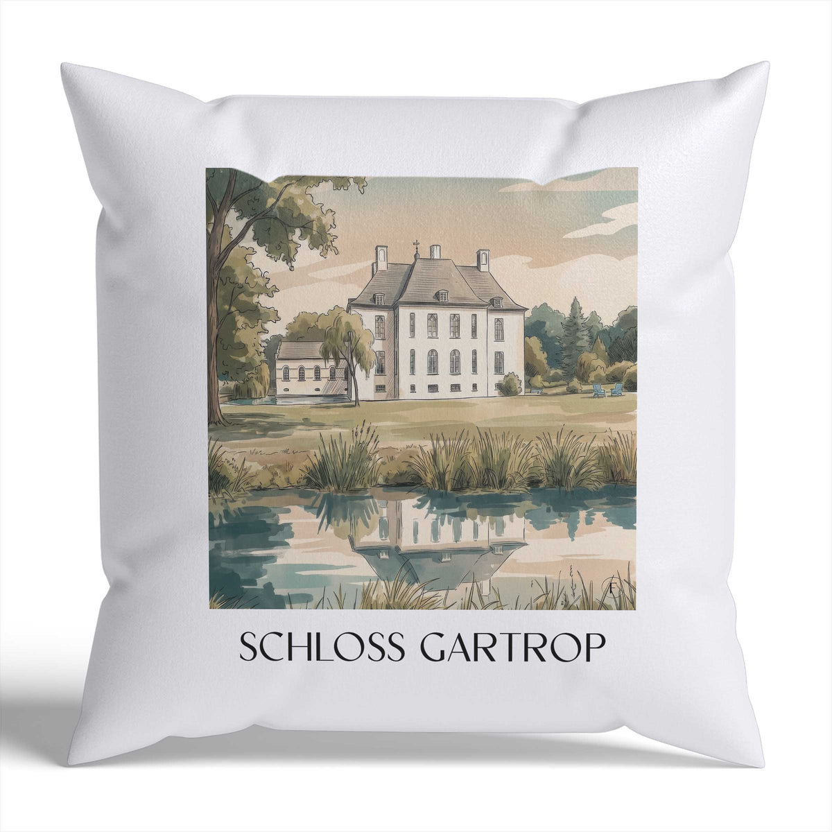 schloss-gartrop-niederrhein-deutschland-kissenbezug-aquarell