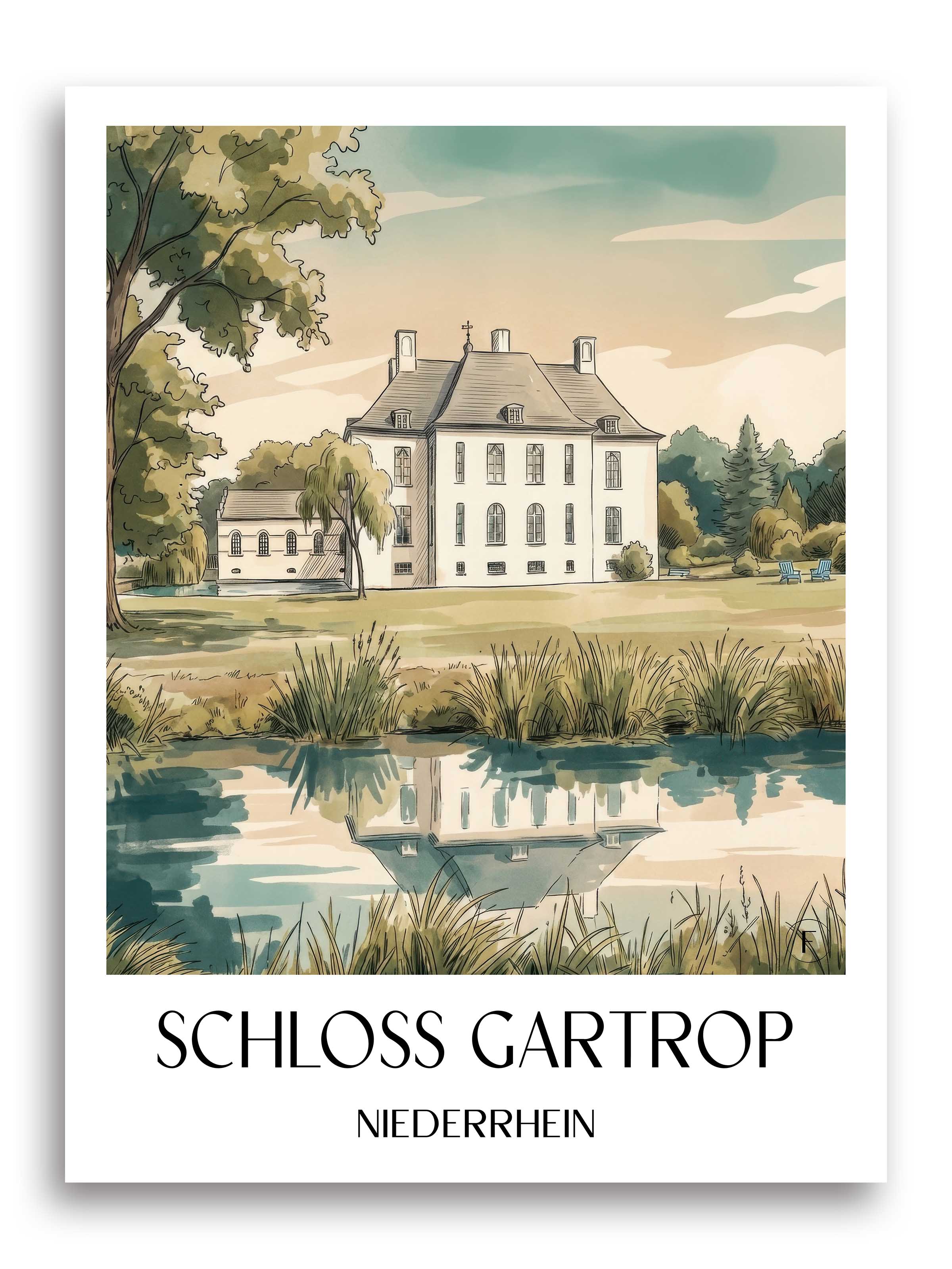 schloss-gartrop-niederrhein-deutschland-poster-aquarell