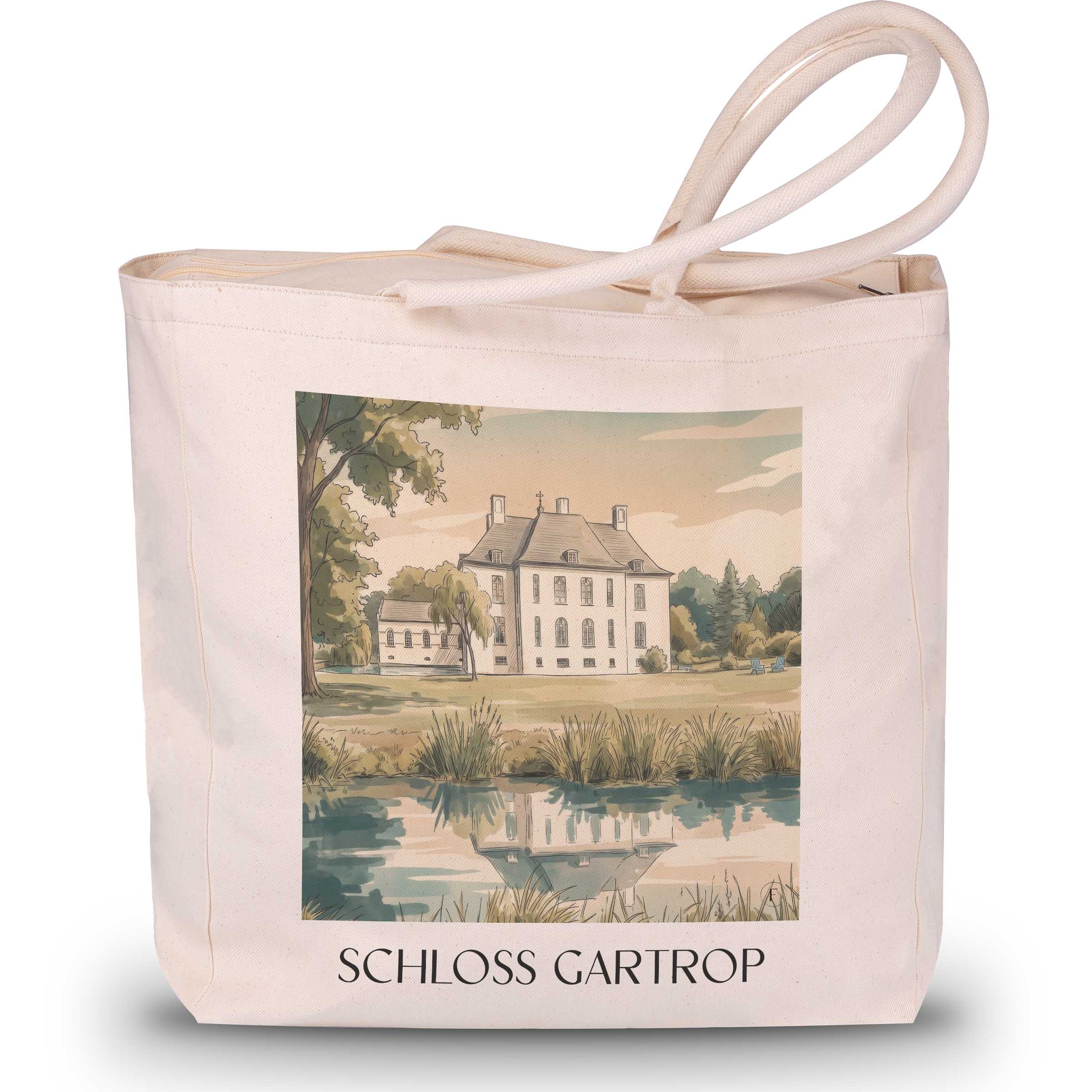 schloss-gartrop-niederrhein-deutschland-einkaufstasche-aquarell
