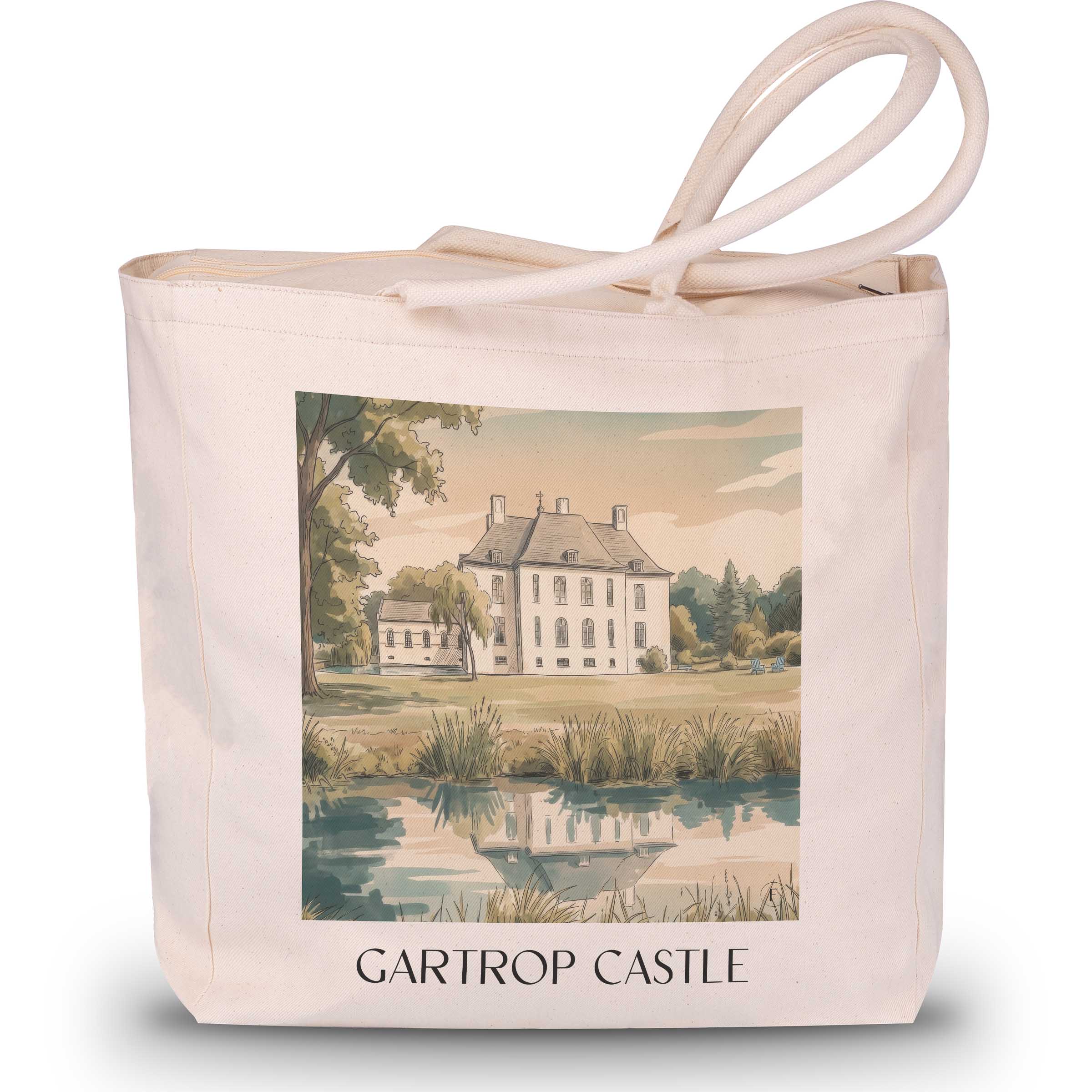 Schloss Gartrop Shopping Tasche - Niederrhein - Deutschland Tote Bag - Einkaufstasche im Aquarell Stil - favplace