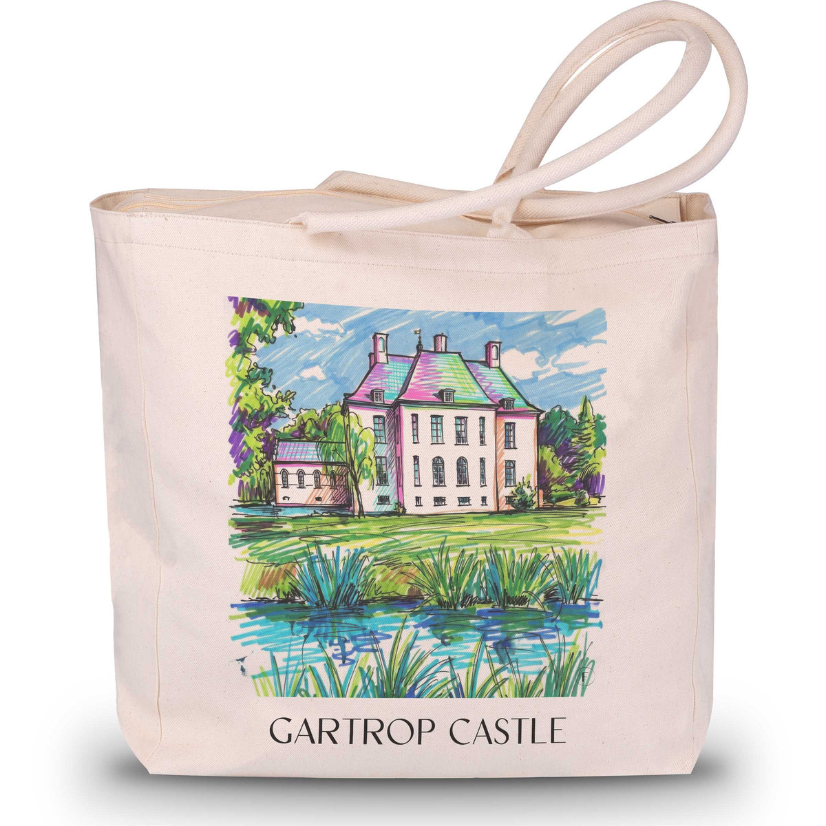 Schloss Gartrop Shopping Tasche - Niederrhein - Deutschland Tote Bag - Einkaufstasche im Tag Graffiti Stil - favplace