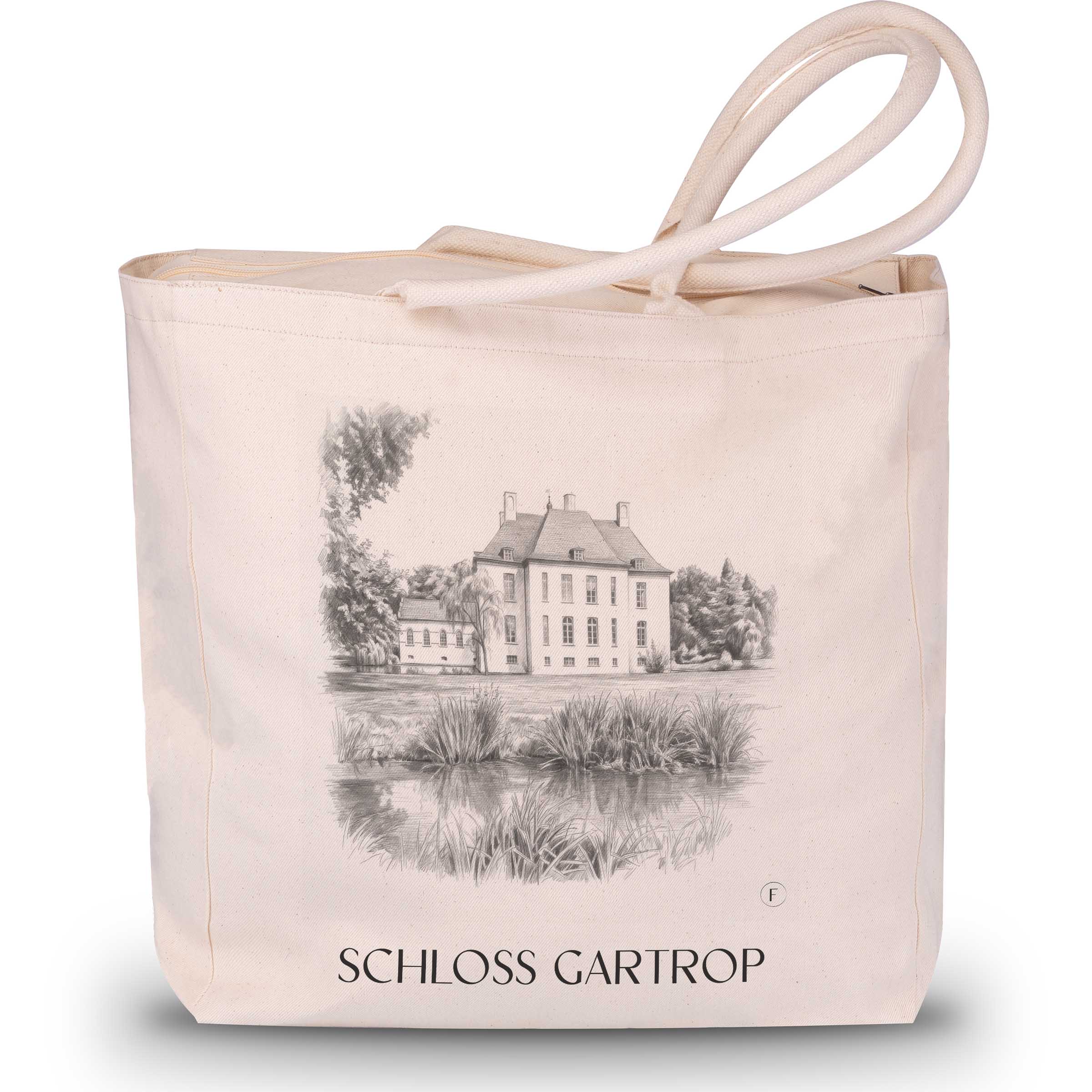 schloss-gartrop-niederrhein-deutschland-einkaufstasche-bleistift-zeichnung-drawing