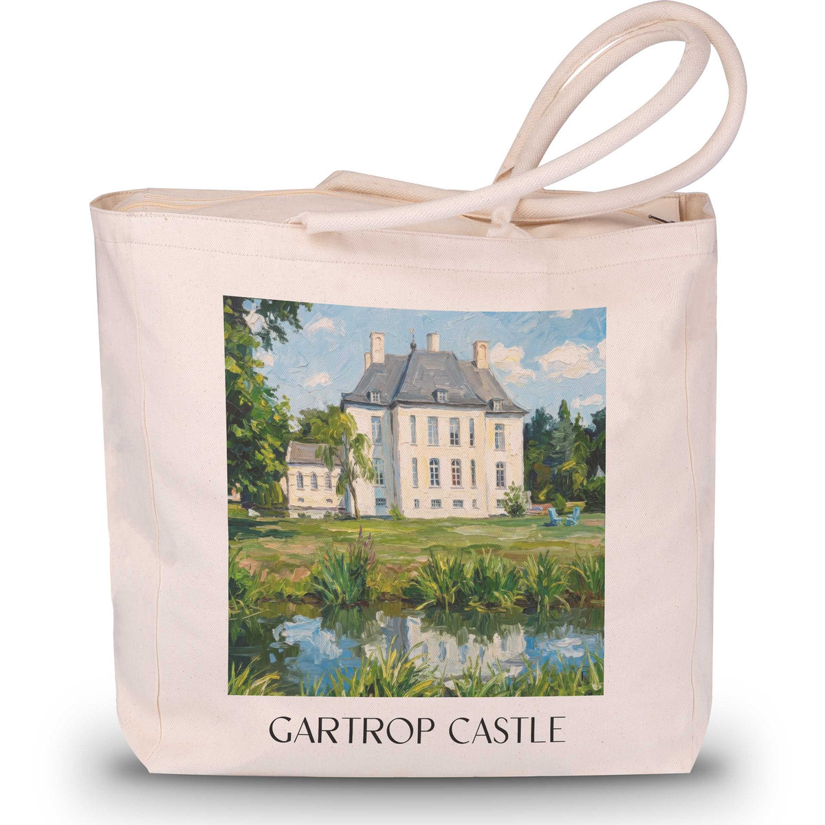 Schloss Gartrop Shopping Tasche - Niederrhein - Deutschland Tote Bag - Einkaufstasche im Ölgemälde Stil - favplace