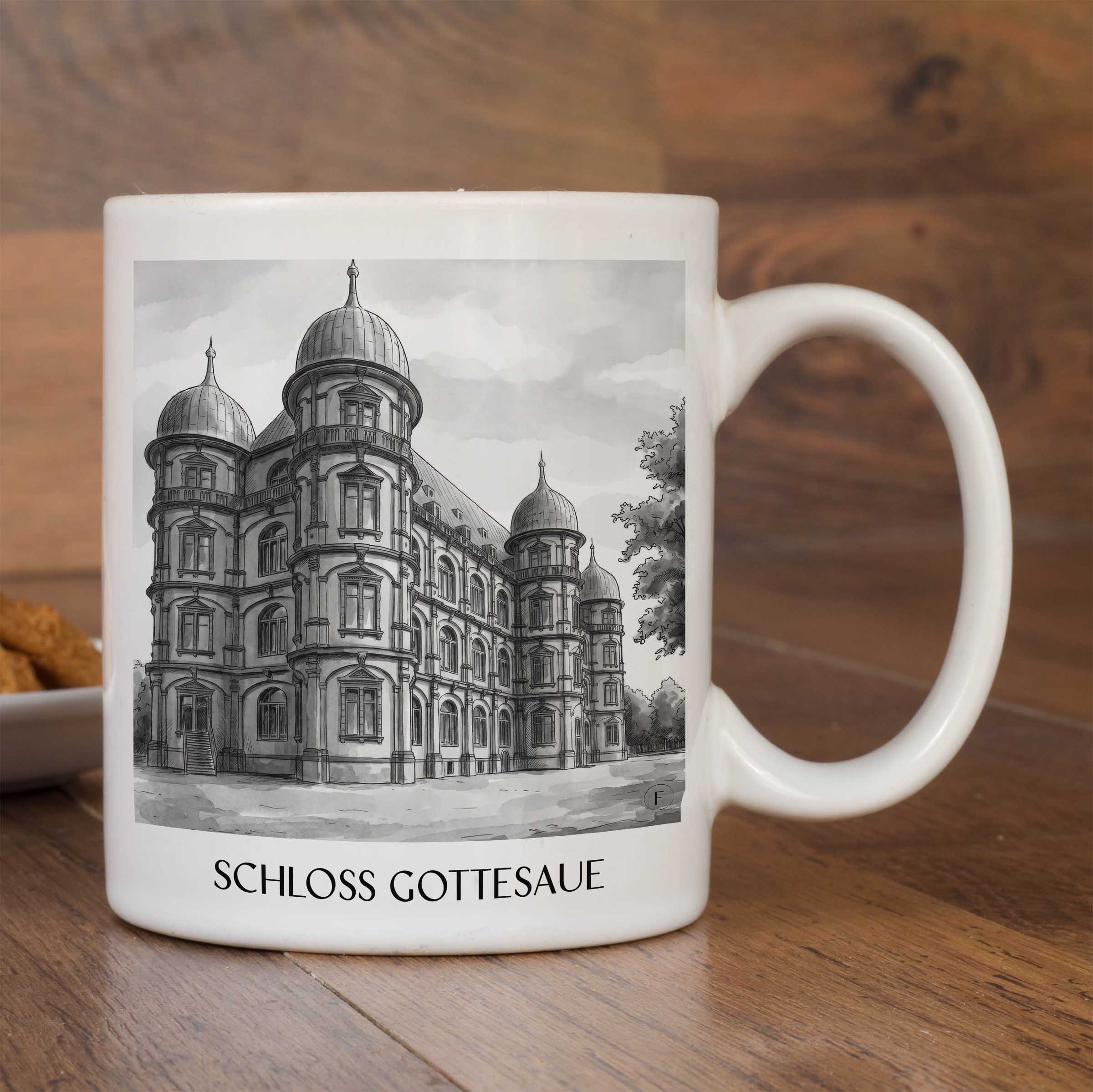 schloss-gottesaue-karlsruhe-deutschland-kaffeebecher-aquarell-schwarz-weiss