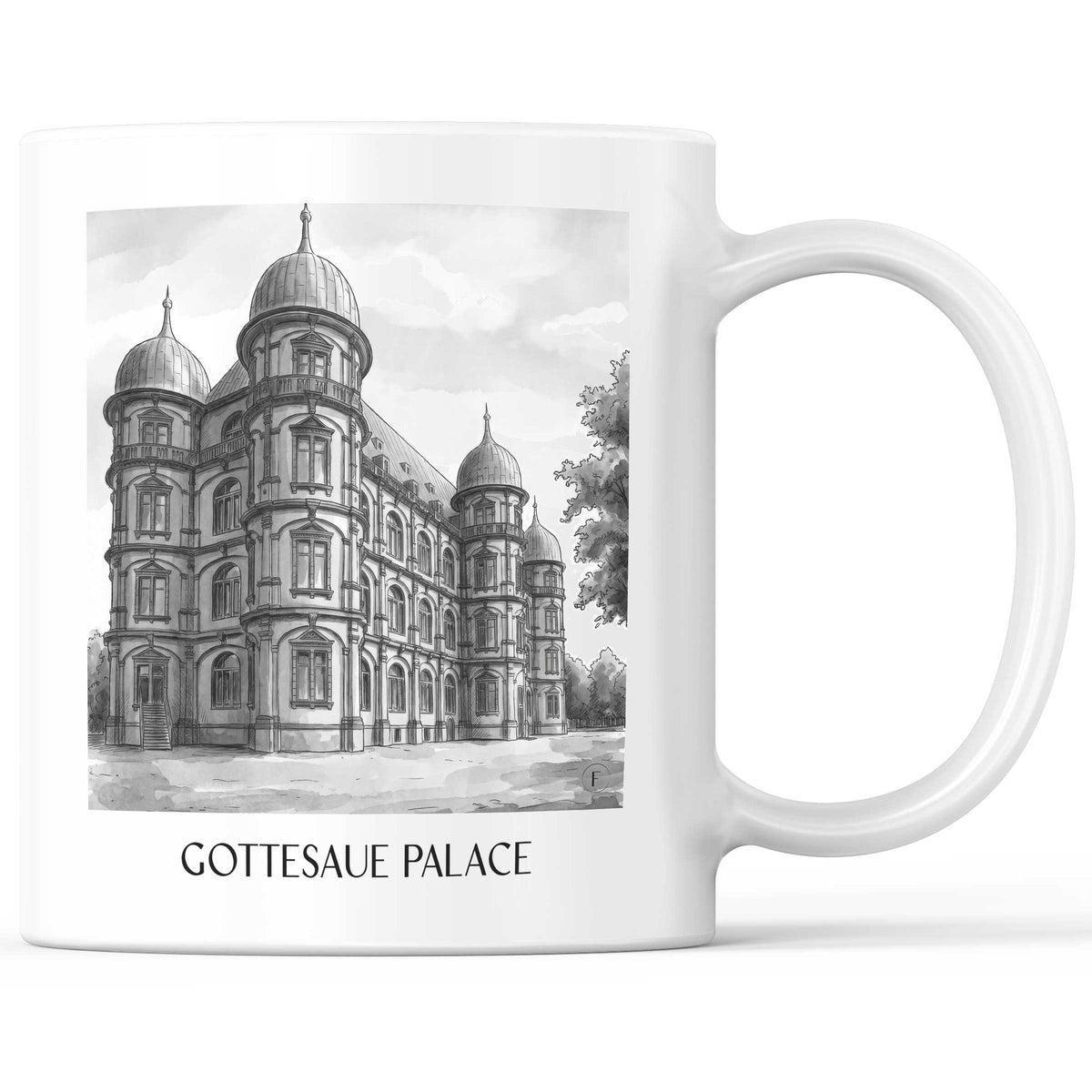 Schloss Gottesaue Kaffeebecher - Karlsruhe - Deutschland Becher - Kaffeetasse im Aquarell Schwarz-Weiß Stil - favplace