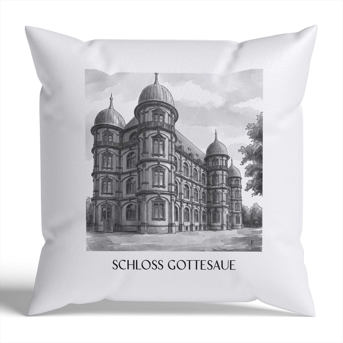 schloss-gottesaue-karlsruhe-deutschland-kissenbezug-aquarell-schwarz-weiss