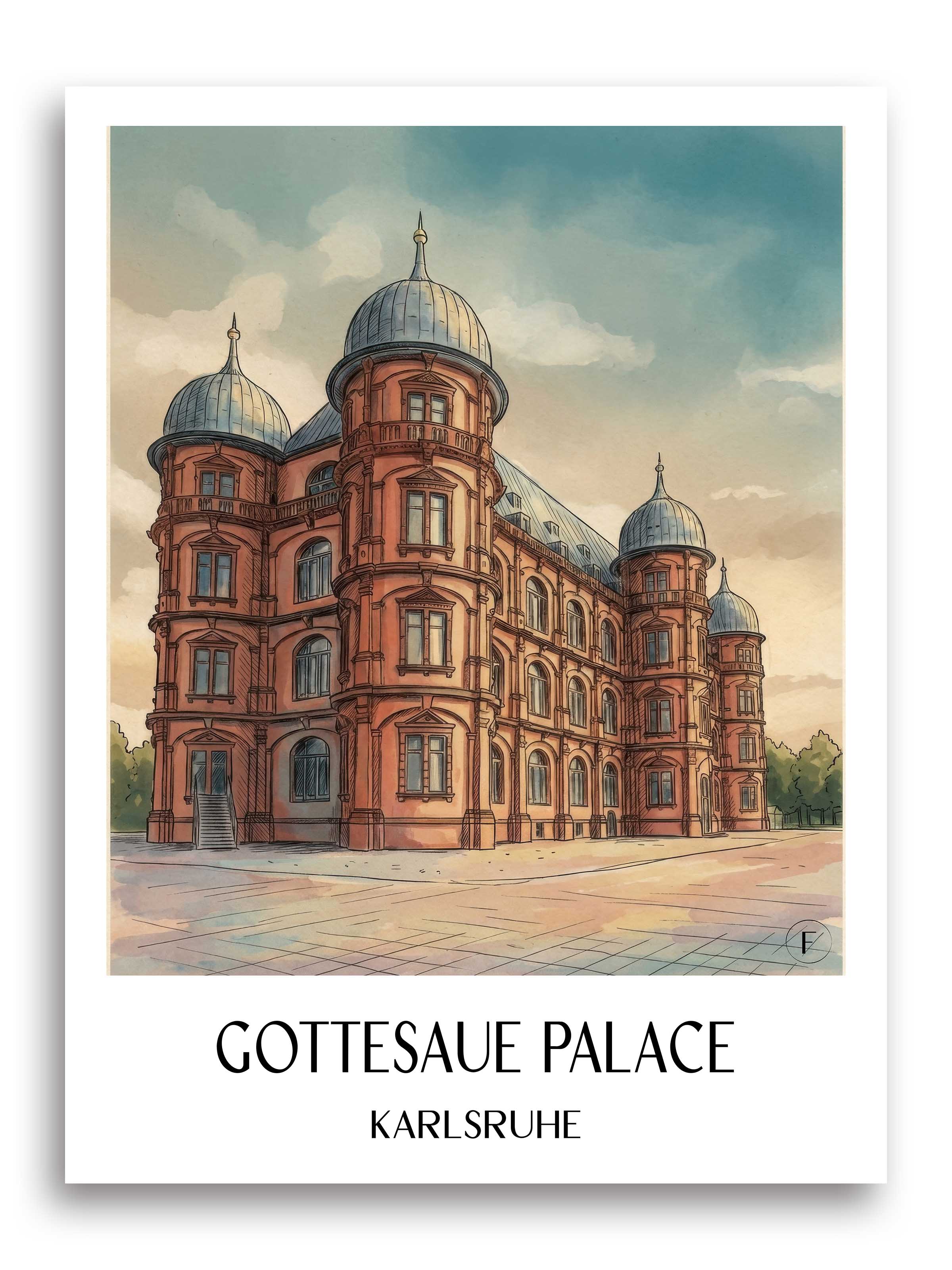 Schloss Gottesaue Poster - Karlsruhe - Deutschland Kunstdruck - Aquarell von A4 bis A1 - favplace