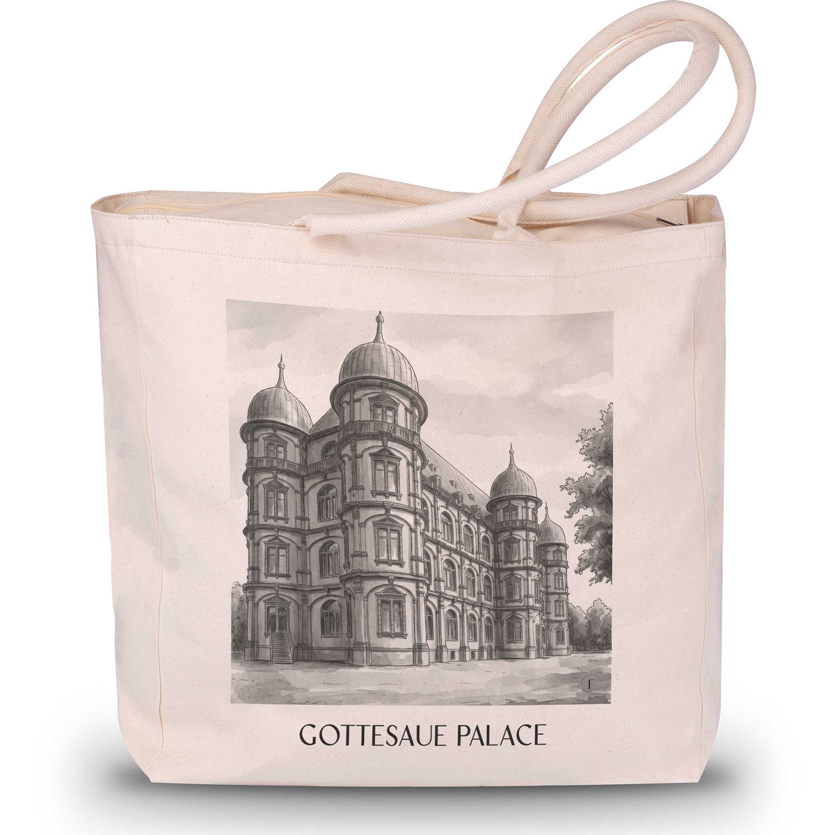Schloss Gottesaue Shopping Tasche - Karlsruhe - Deutschland Tote Bag - Einkaufstasche im Aquarell Schwarz-Weiß Stil - favplace