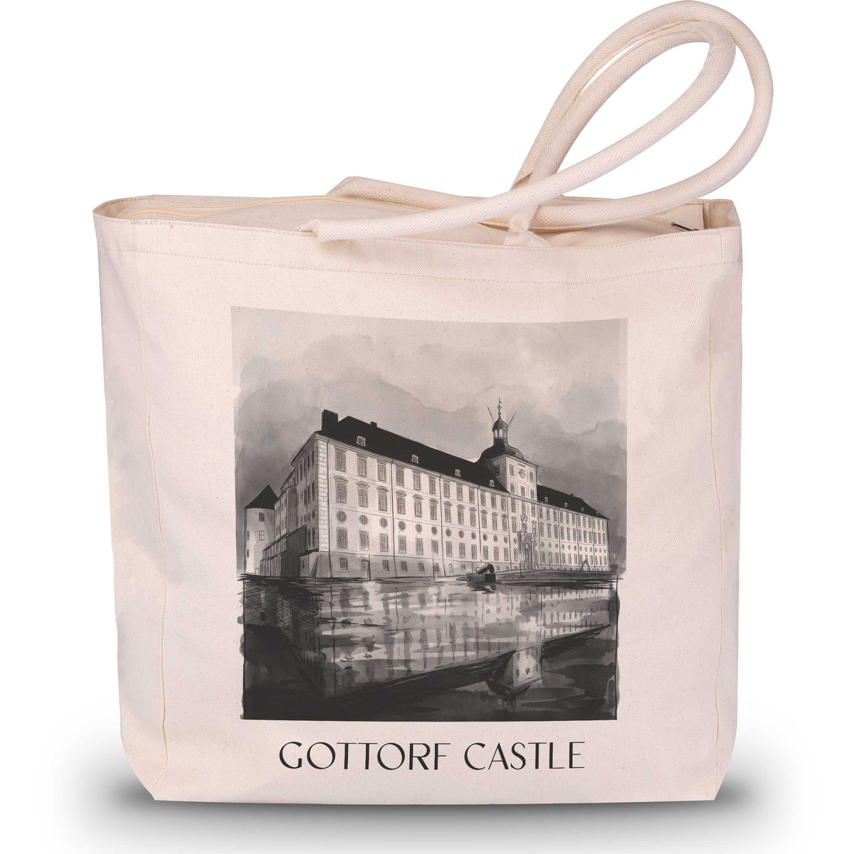 Schloss Gottorf Shopping Tasche - Schleswig - Deutschland Tote Bag - Einkaufstasche im Aquarell Schwarz-Weiß Stil - favplace