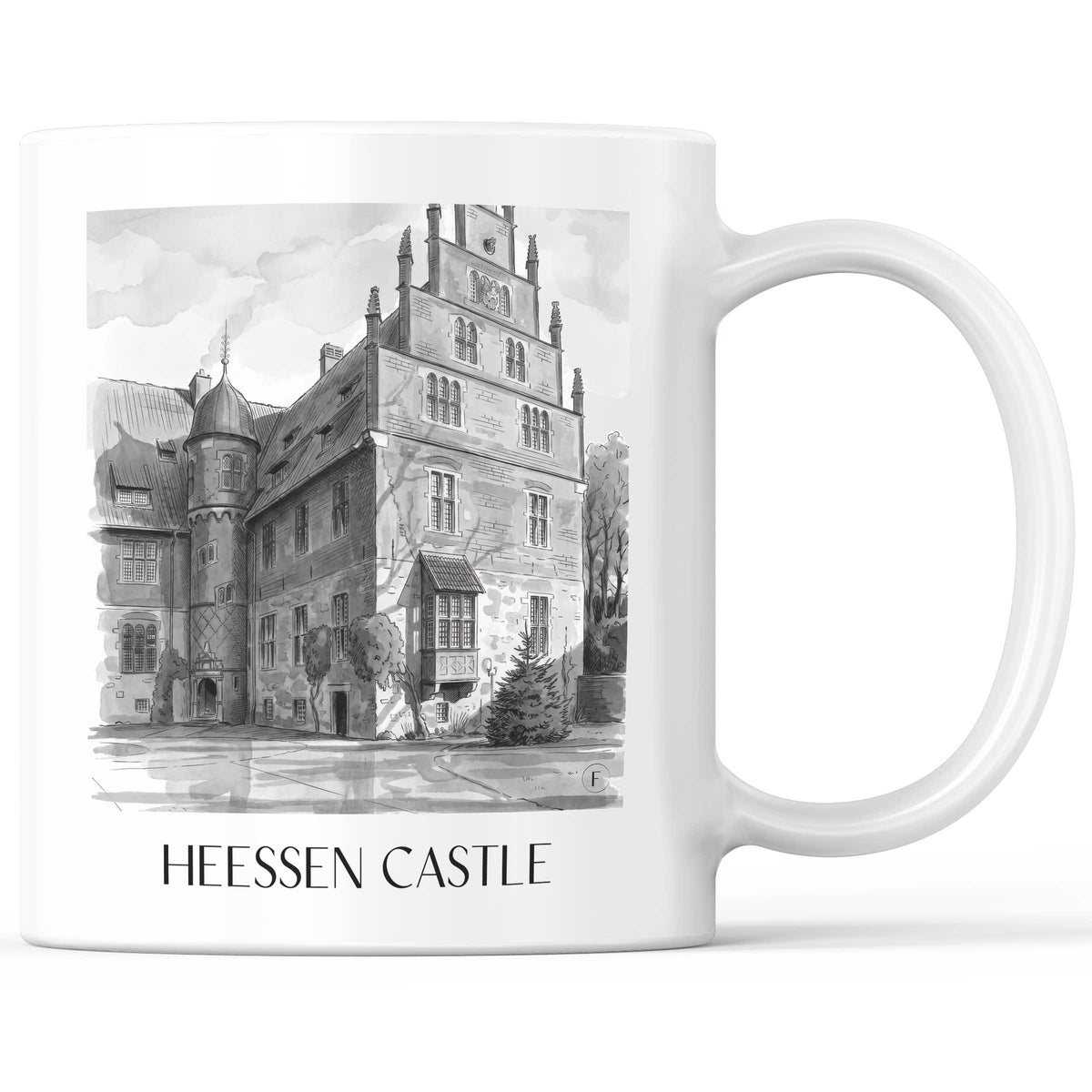 Schloss Heessen Kaffeebecher - Hamm - Deutschland Becher - Kaffeetasse im Aquarell Schwarz-Weiß Stil - favplace