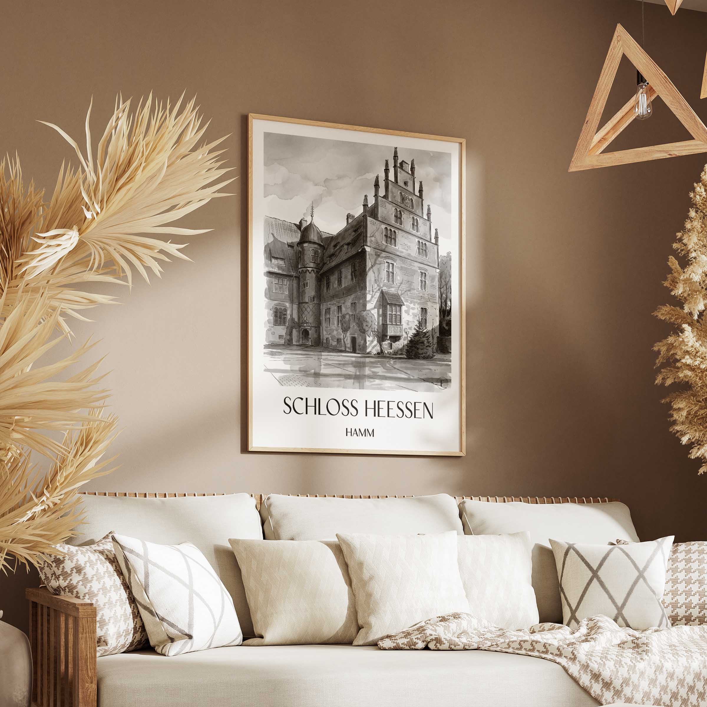 schloss-heessen-hamm-deutschland-poster-aquarell-schwarz-weiss