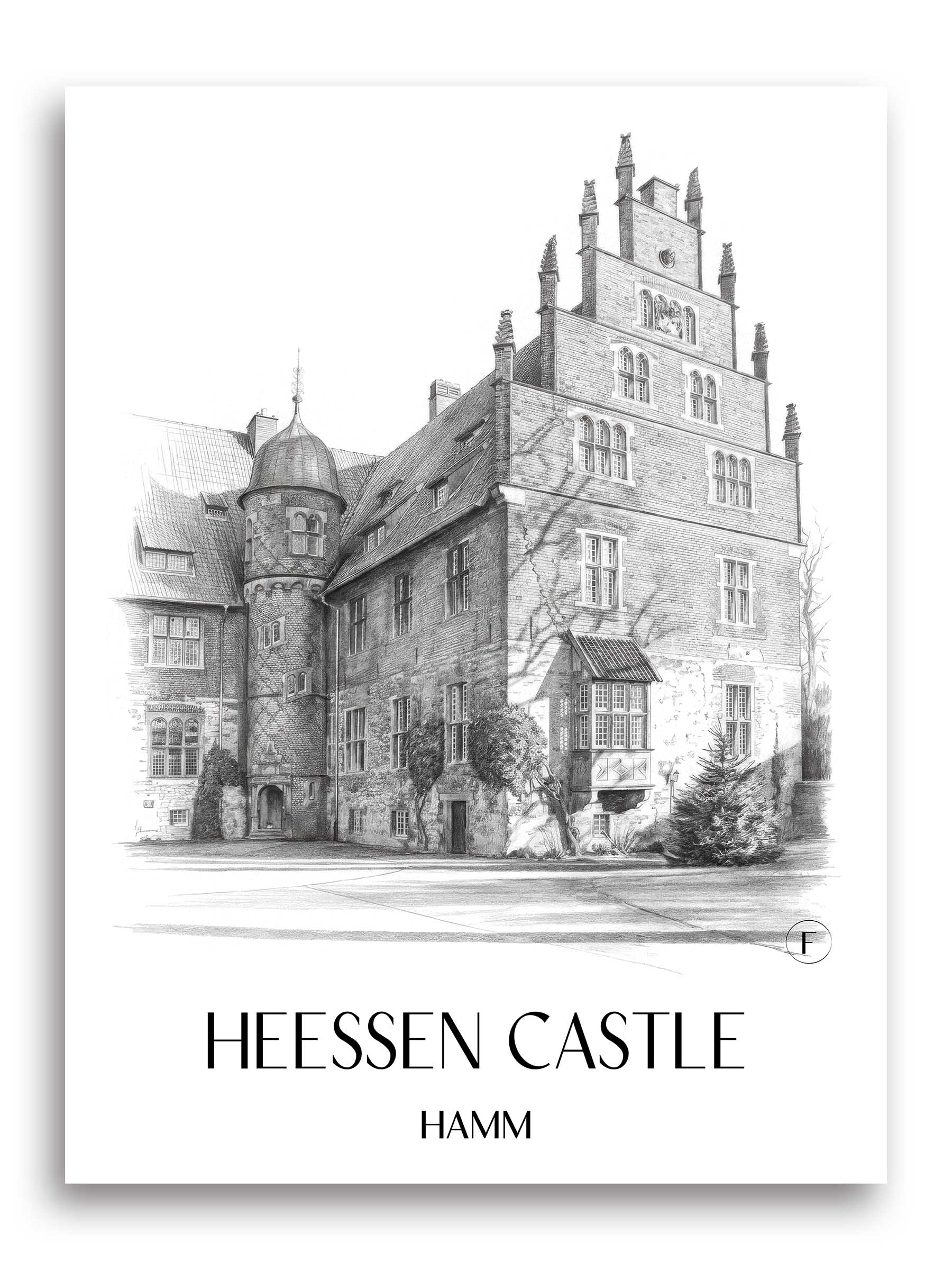 Schloss Heessen Poster - Hamm - Deutschland Kunstdruck - Zeichnung von A4 bis A1
