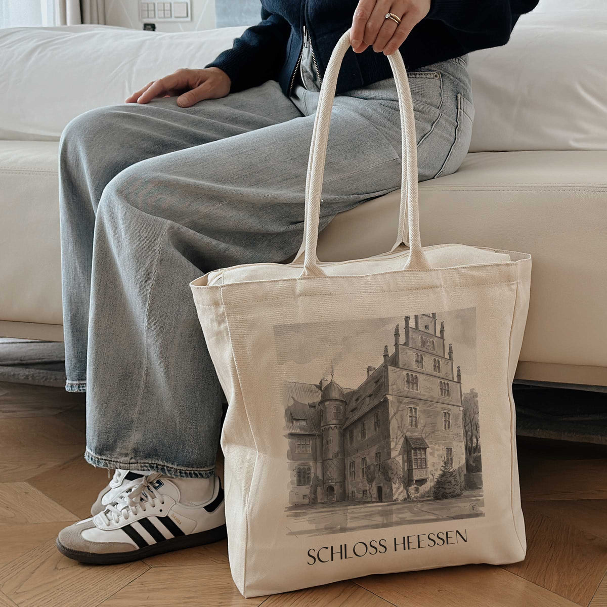 schloss-heessen-hamm-deutschland-einkaufstasche-aquarell-schwarz-weiss