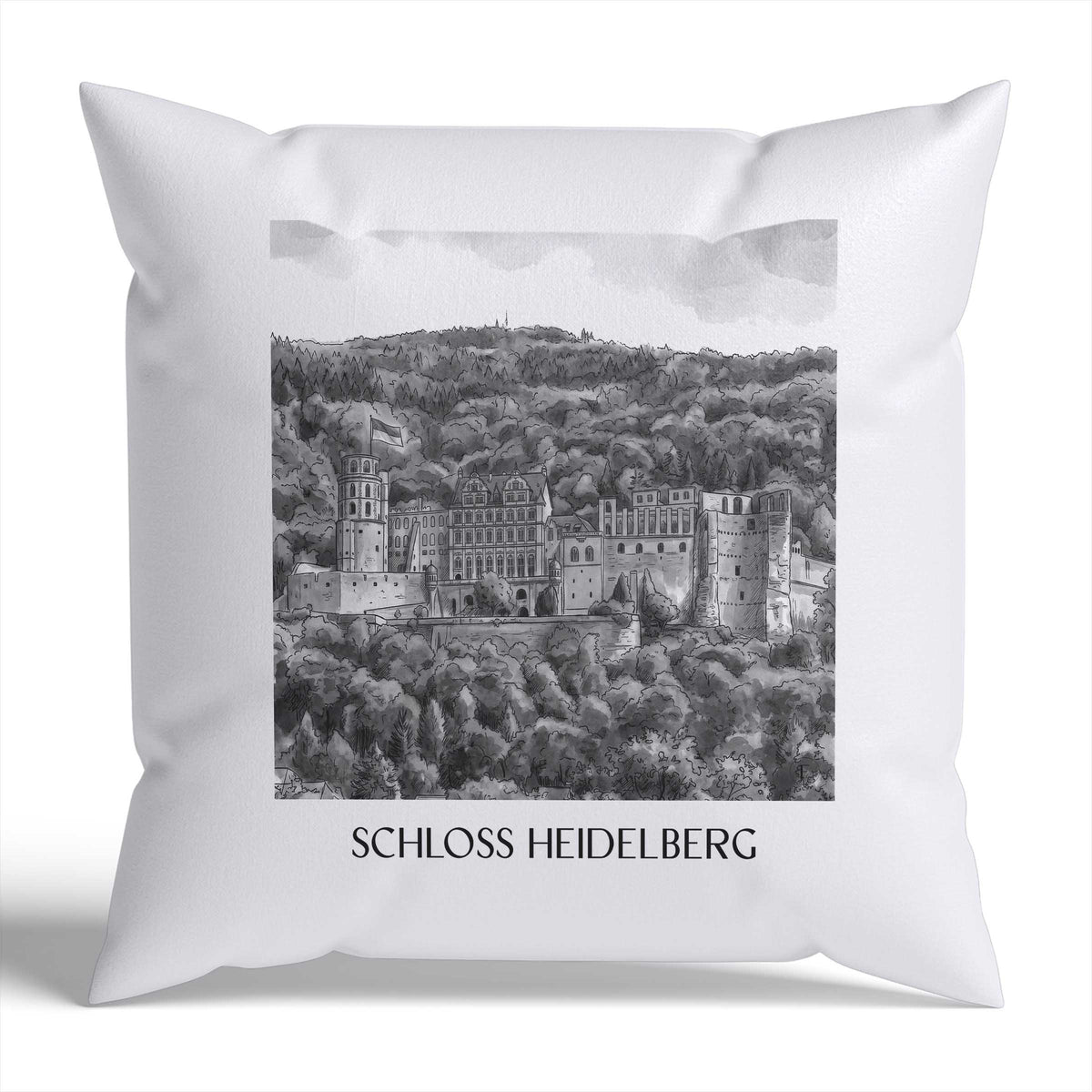 schloss-heidelberg-baden-württemberg-deutschland-kissenbezug-aquarell-schwarz-weiss