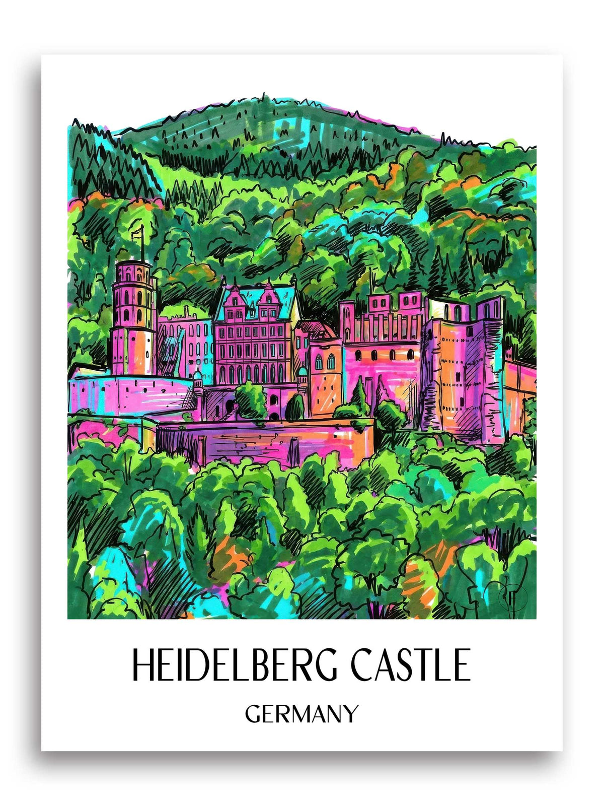 Schloss Heidelberg Poster - Baden-Württemberg - Deutschland Kunstdruck - Tag Graffiti von A4 bis A1 - favplace