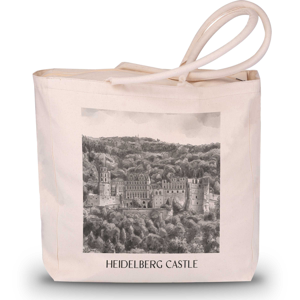 Schloss Heidelberg Shopping Tasche - Baden-Württemberg - Deutschland Tote Bag - Einkaufstasche im Aquarell Schwarz-Weiß Stil - favplace