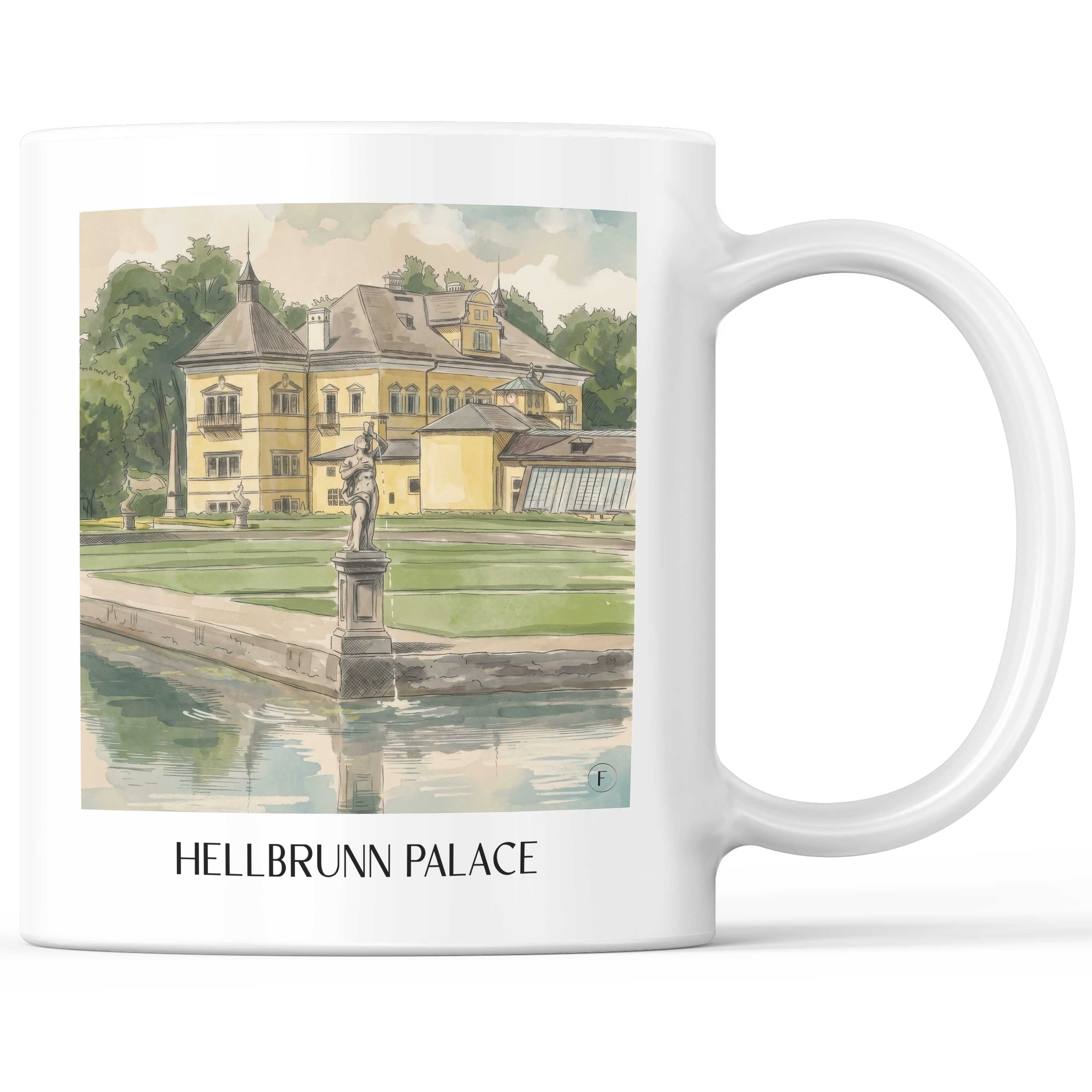 Schloss Hellbrunn Kaffeebecher - Salzburg - Österreich Becher - Kaffeetasse im Aquarell Stil - favplace