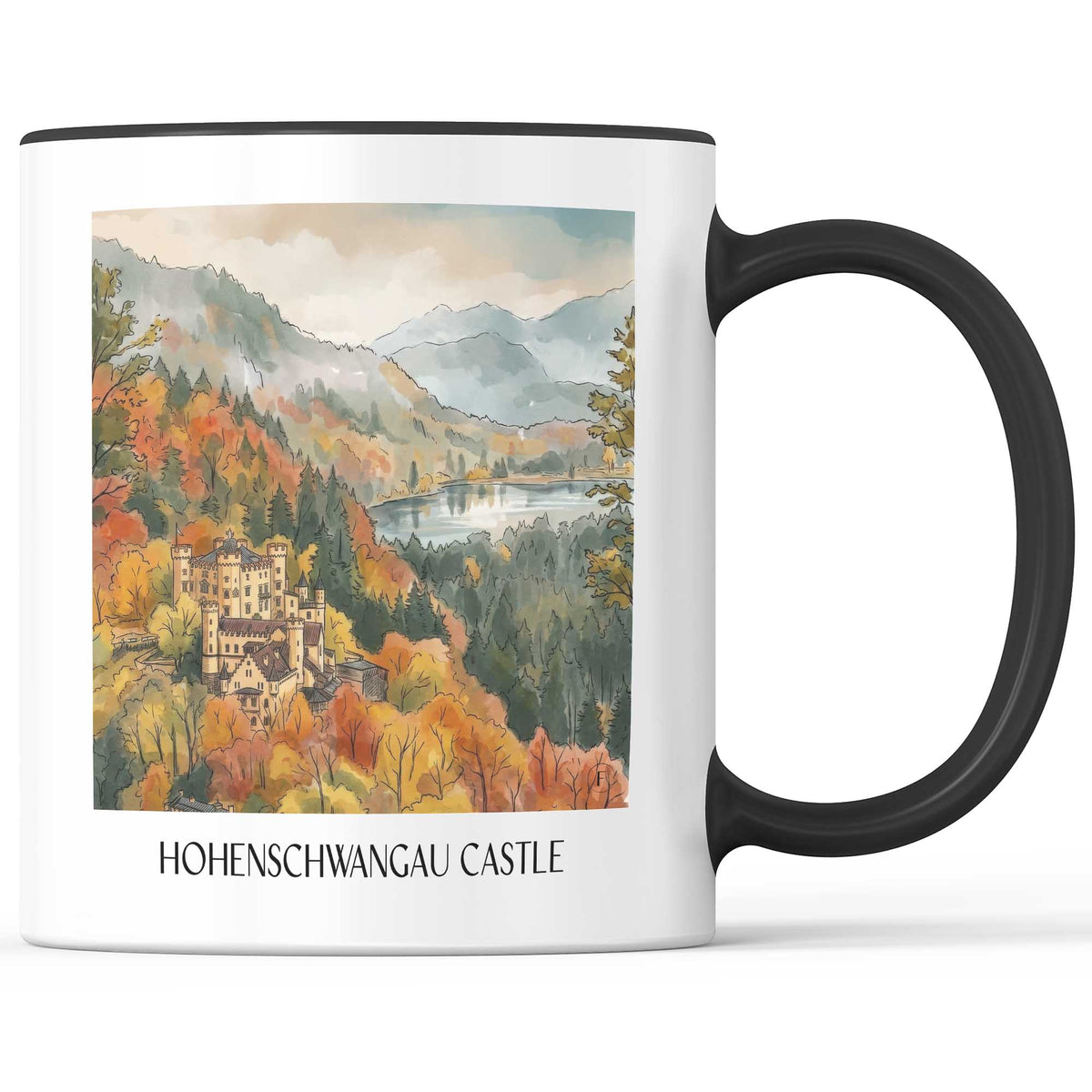 Schloss Hohenschwangau Kaffeebecher - Ostallgäu - Deutschland Becher - Kaffeetasse im Aquarell Stil - favplace