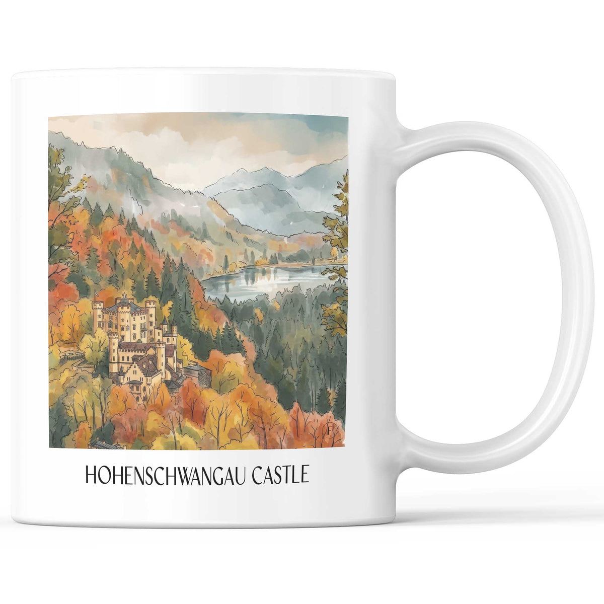 Schloss Hohenschwangau Kaffeebecher - Ostallgäu - Deutschland Becher - Kaffeetasse im Aquarell Stil - favplace