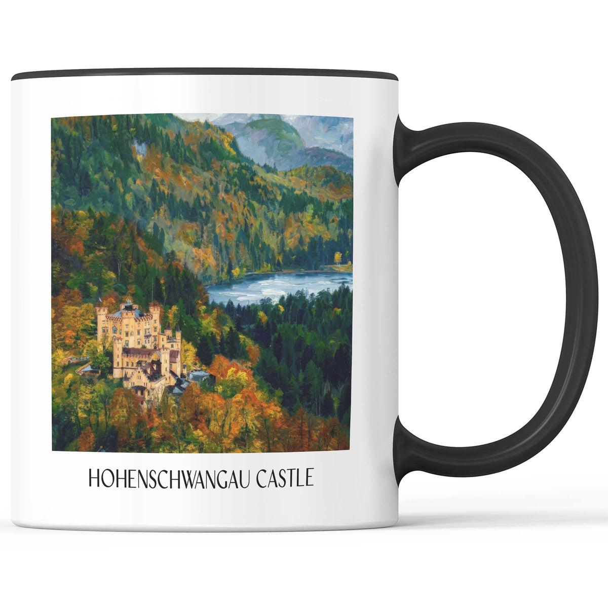 Schloss Hohenschwangau Kaffeebecher - Ostallgäu - Deutschland Becher - Kaffeetasse im Ölgemälde Stil - favplace