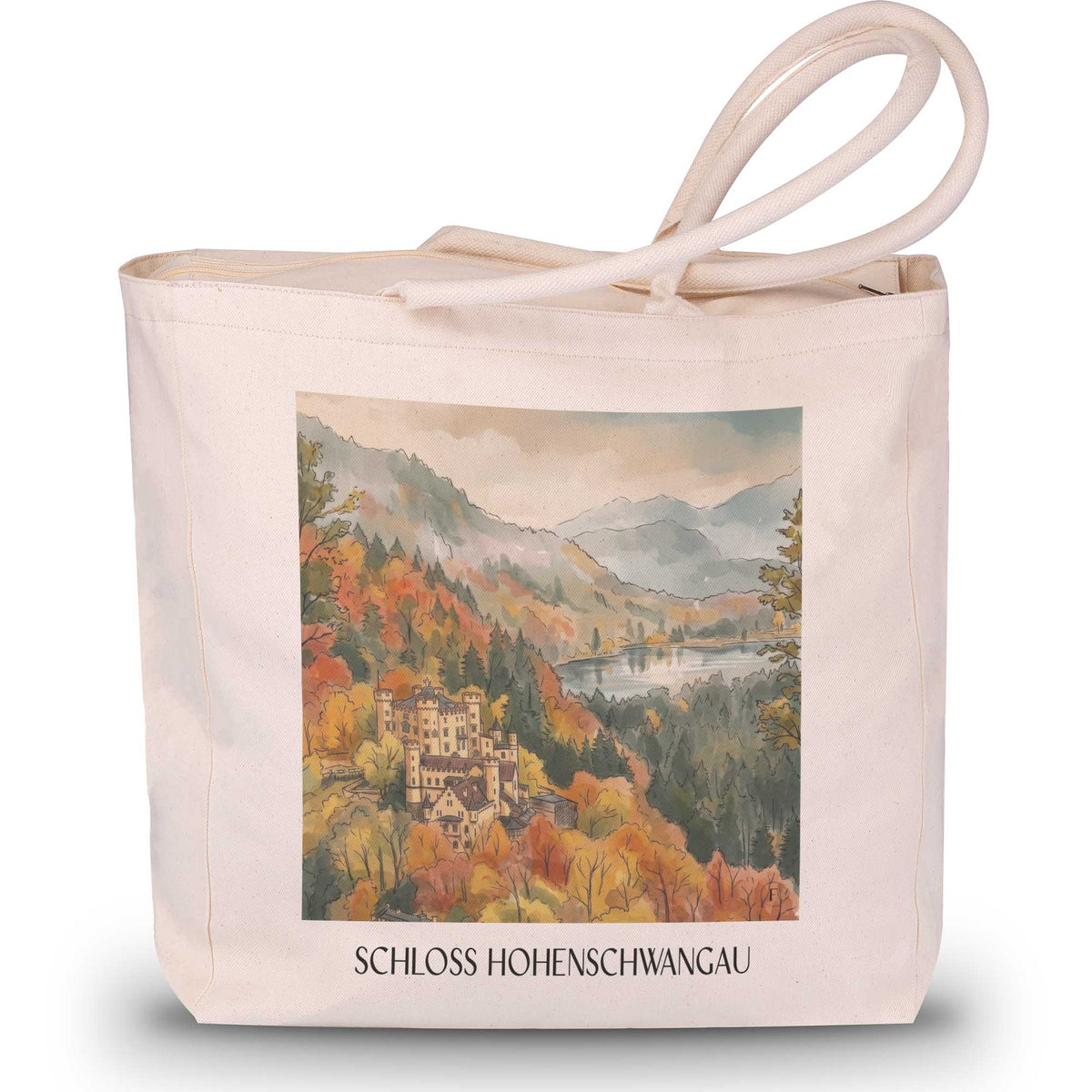 schloss-hohenschwangau-ostallgäu-deutschland-einkaufstasche-aquarell