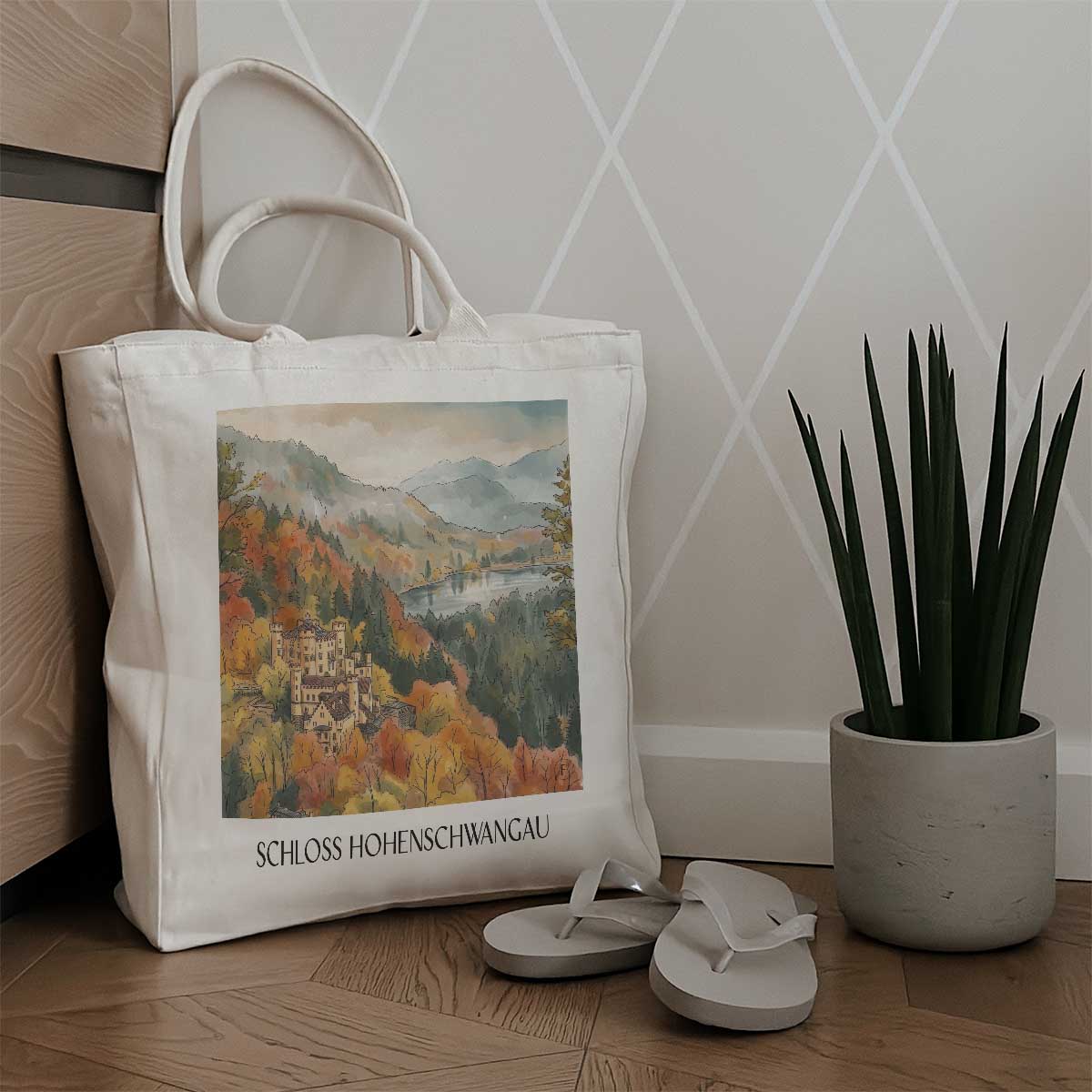 schloss-hohenschwangau-ostallgäu-deutschland-einkaufstasche-aquarell