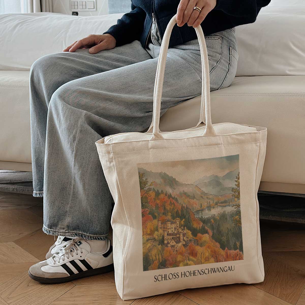 schloss-hohenschwangau-ostallgäu-deutschland-einkaufstasche-aquarell