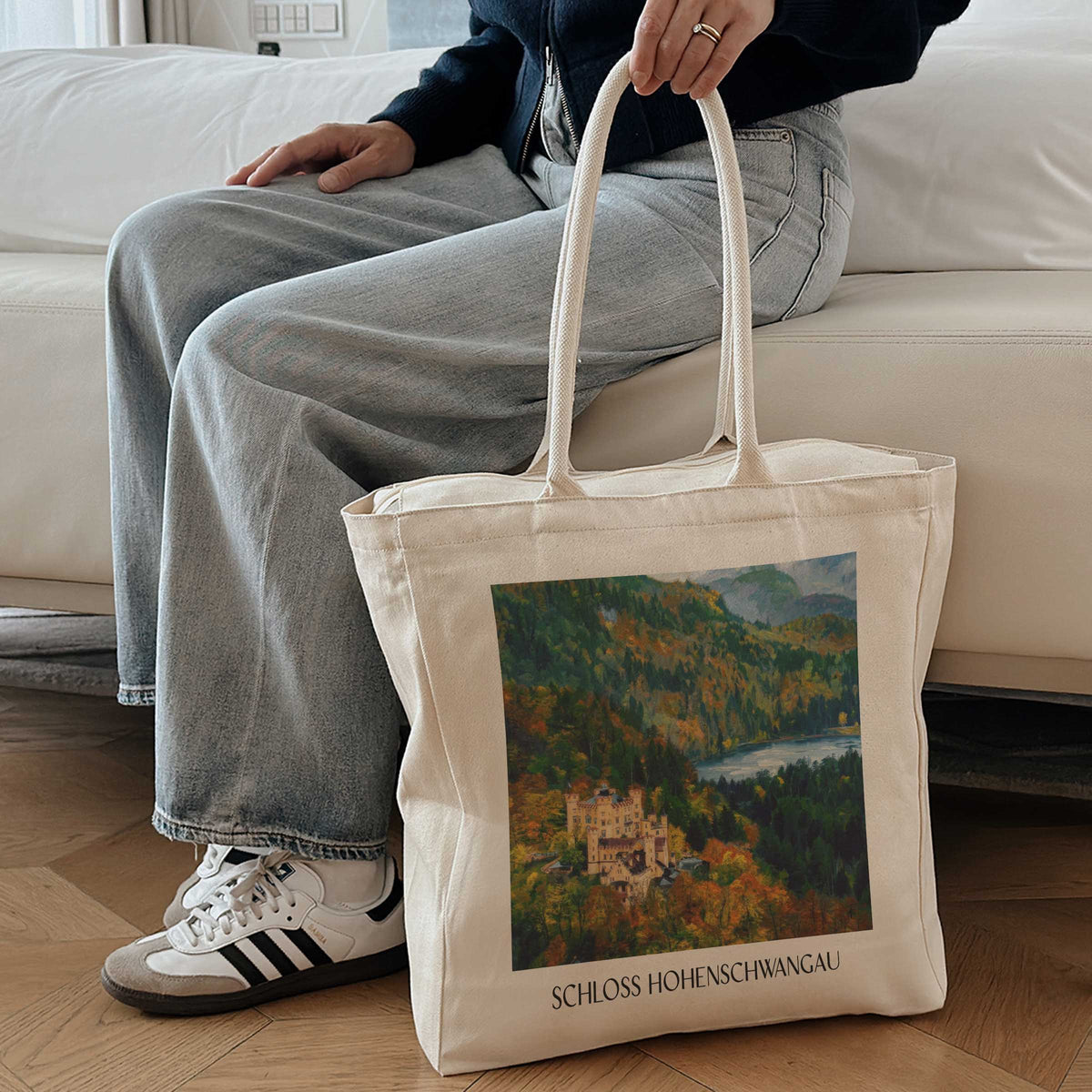 schloss-hohenschwangau-ostallgäu-deutschland-einkaufstasche-oil-painting-oelgemaelde