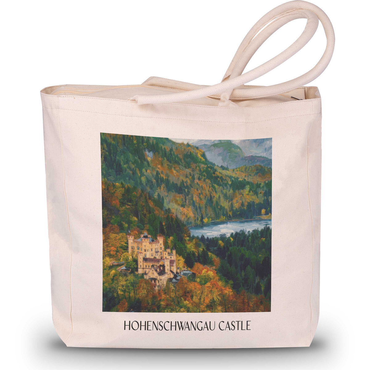 Schloss Hohenschwangau Shopping Tasche - Ostallgäu - Deutschland Tote Bag - Einkaufstasche im Ölgemälde Stil - favplace