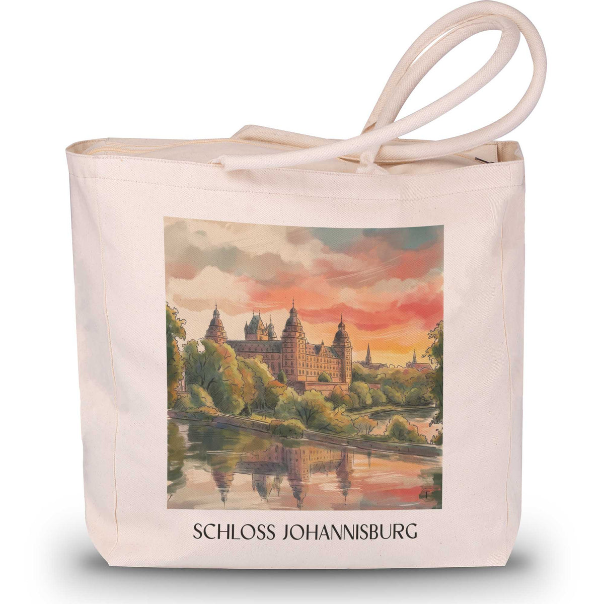 schloss-johannisburg-aschaffenburg-deutschland-einkaufstasche-aquarell