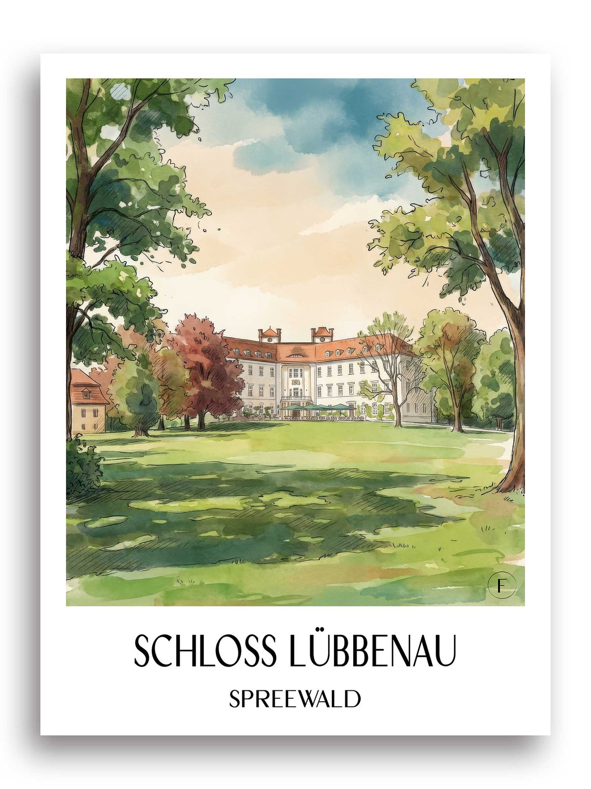 schloss-lübbenau-spreewald-deutschland-poster-aquarell